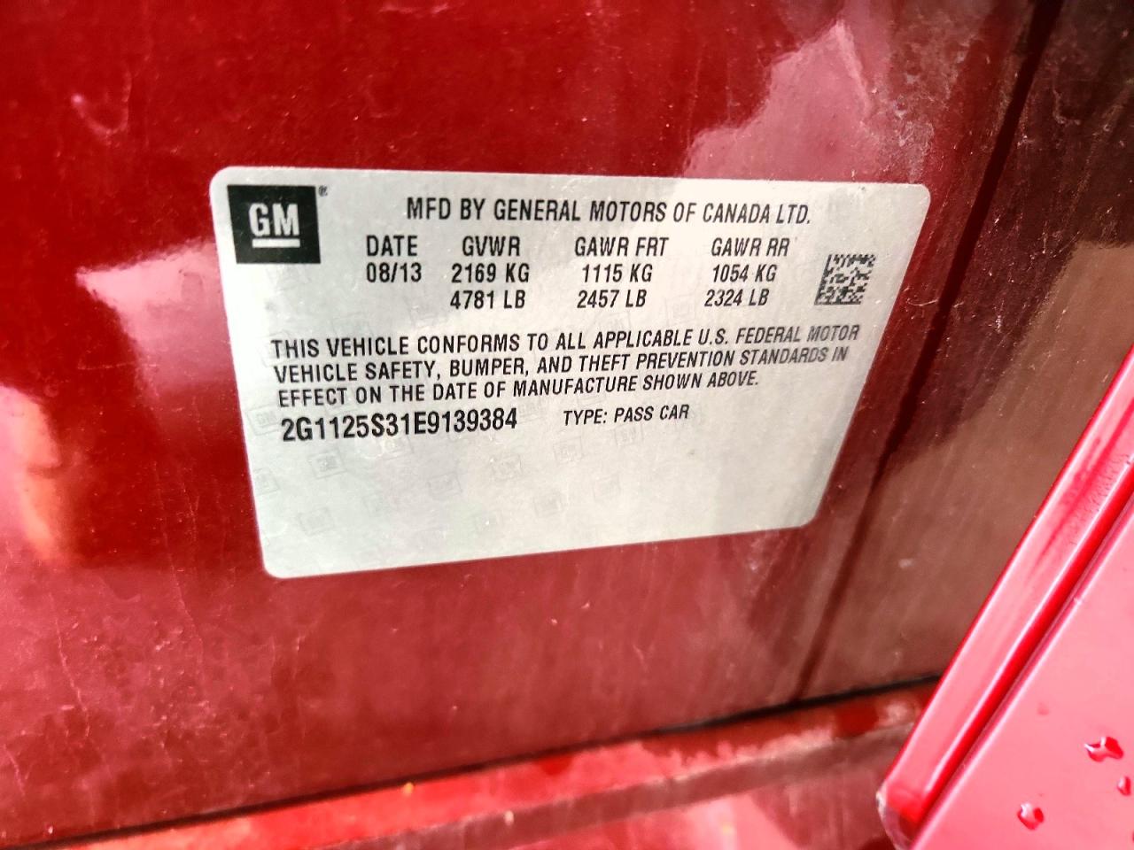 2014 Chevrolet Impala Lt Red vin: 2G1125S31E9139384