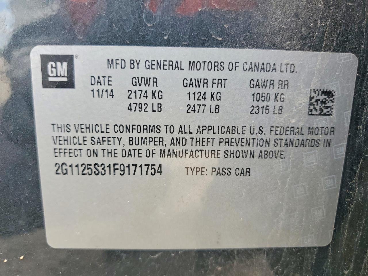 2015 Chevrolet Impala Lt Gray vin: 2G1125S31F9171754