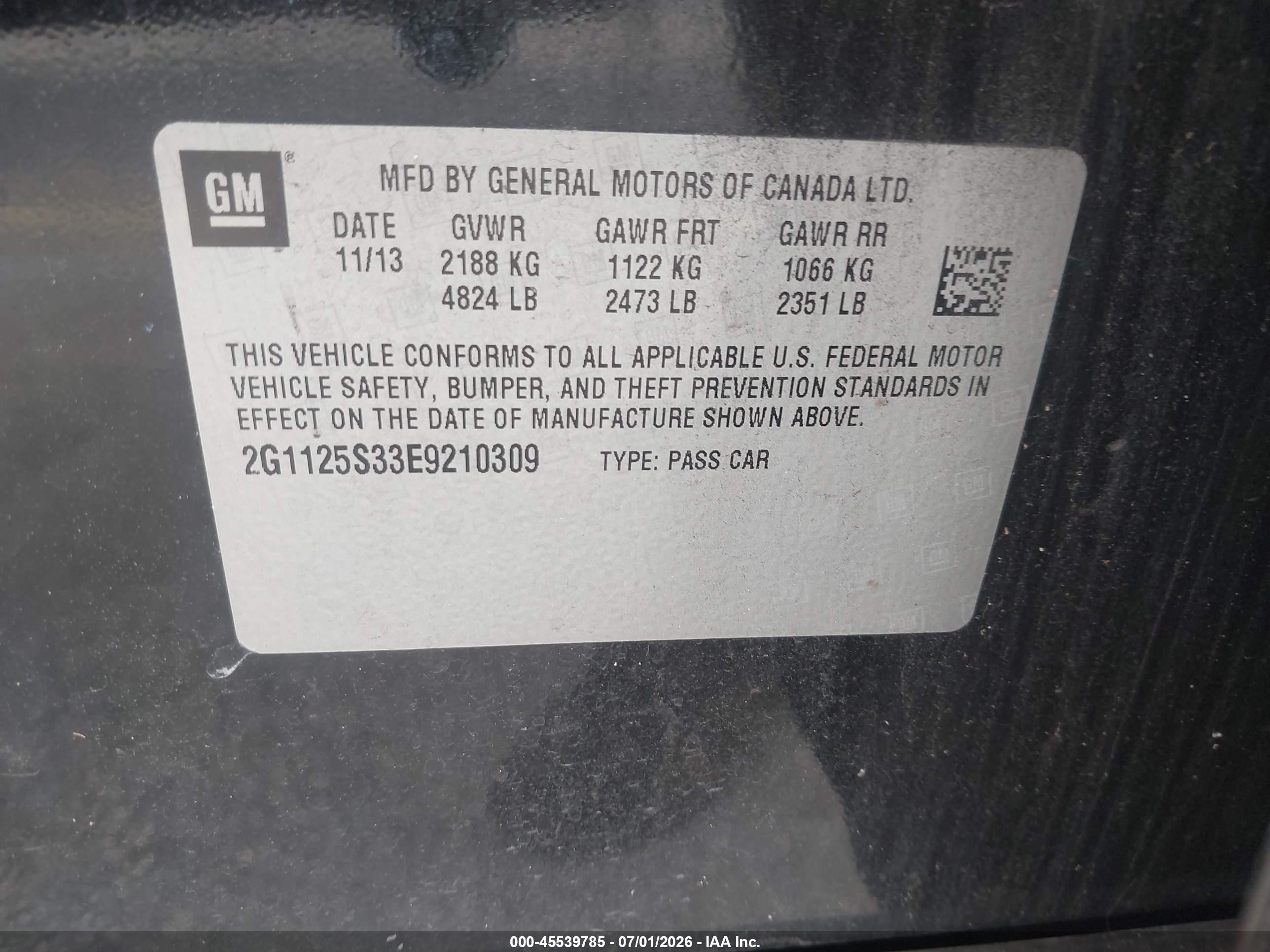 2014 Chevrolet Impala 2lt Black vin: 2G1125S33E9210309