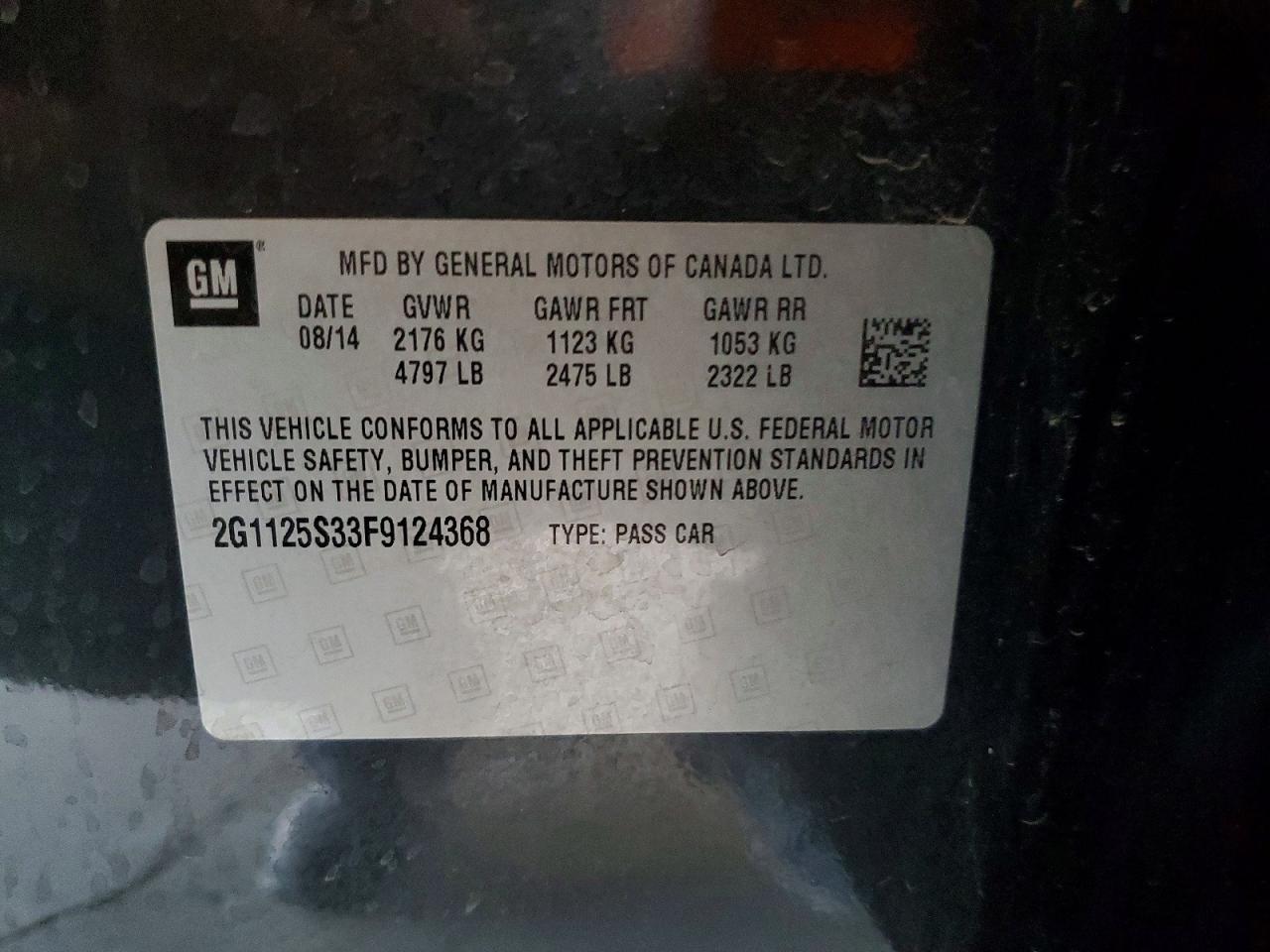 2015 Chevrolet Impala Lt Charcoal vin: 2G1125S33F9124368