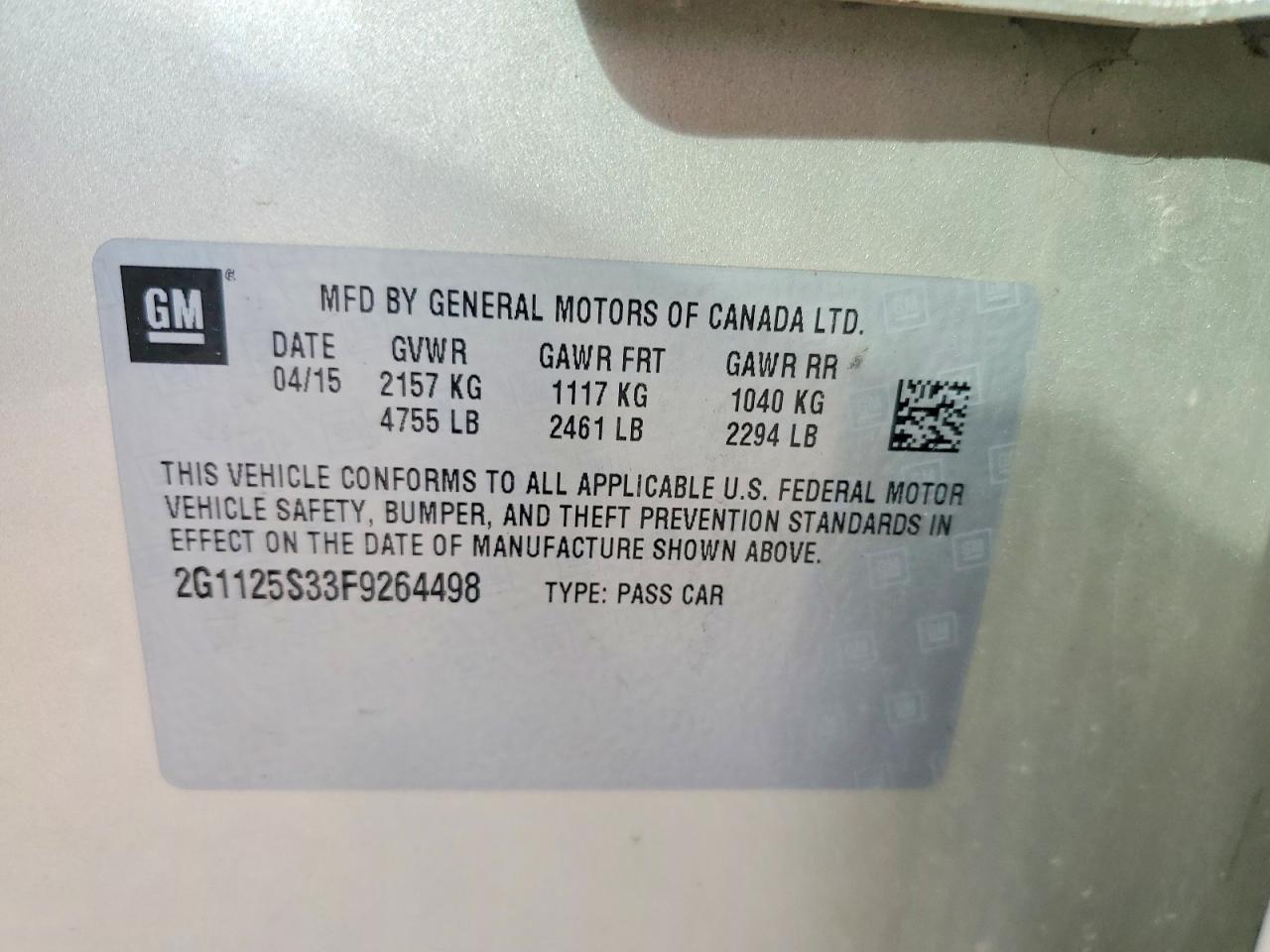 2015 Chevrolet Impala Lt Beige vin: 2G1125S33F9264498