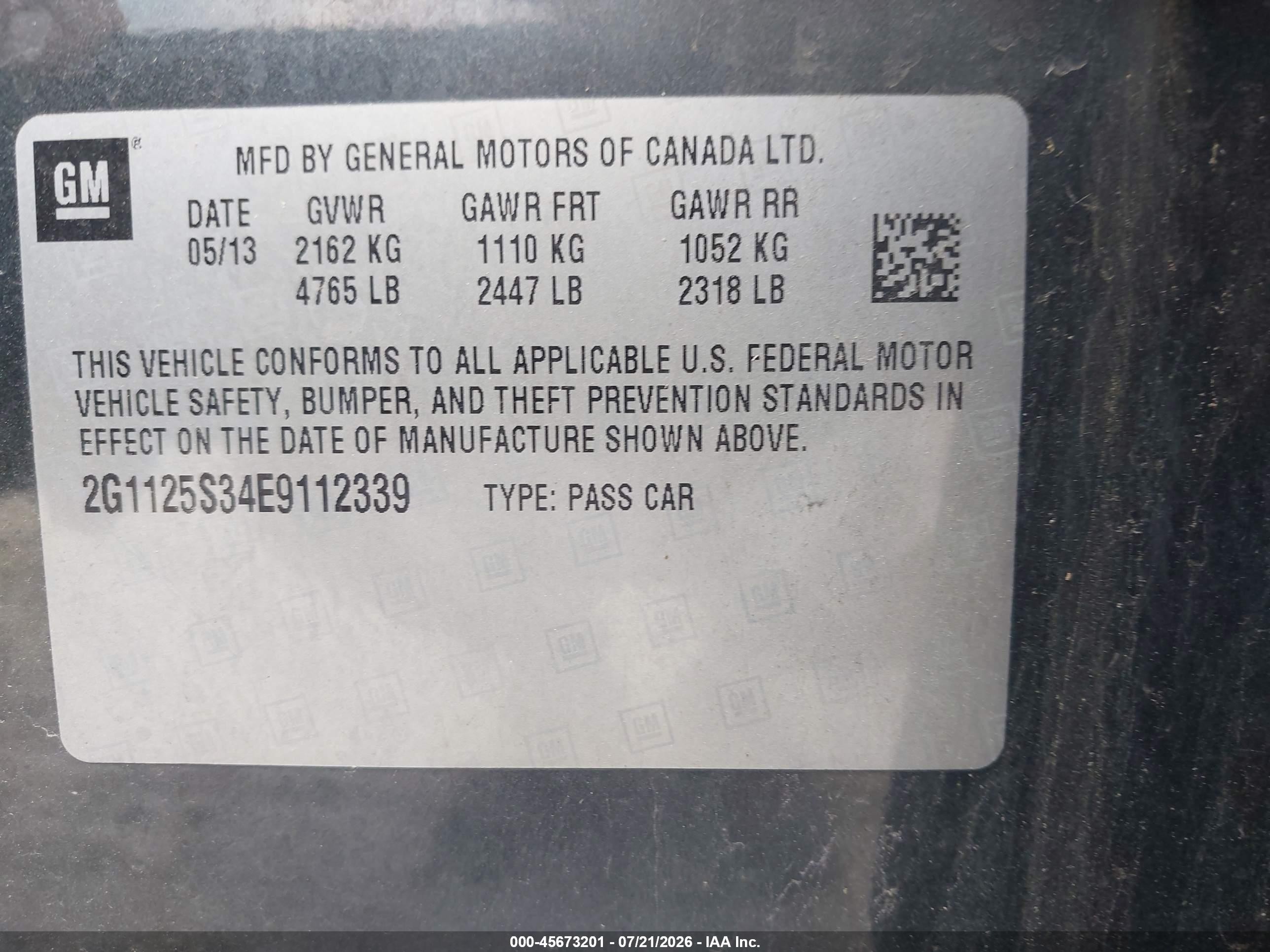 2014 Chevrolet Impala 2lt Gray vin: 2G1125S34E9112339