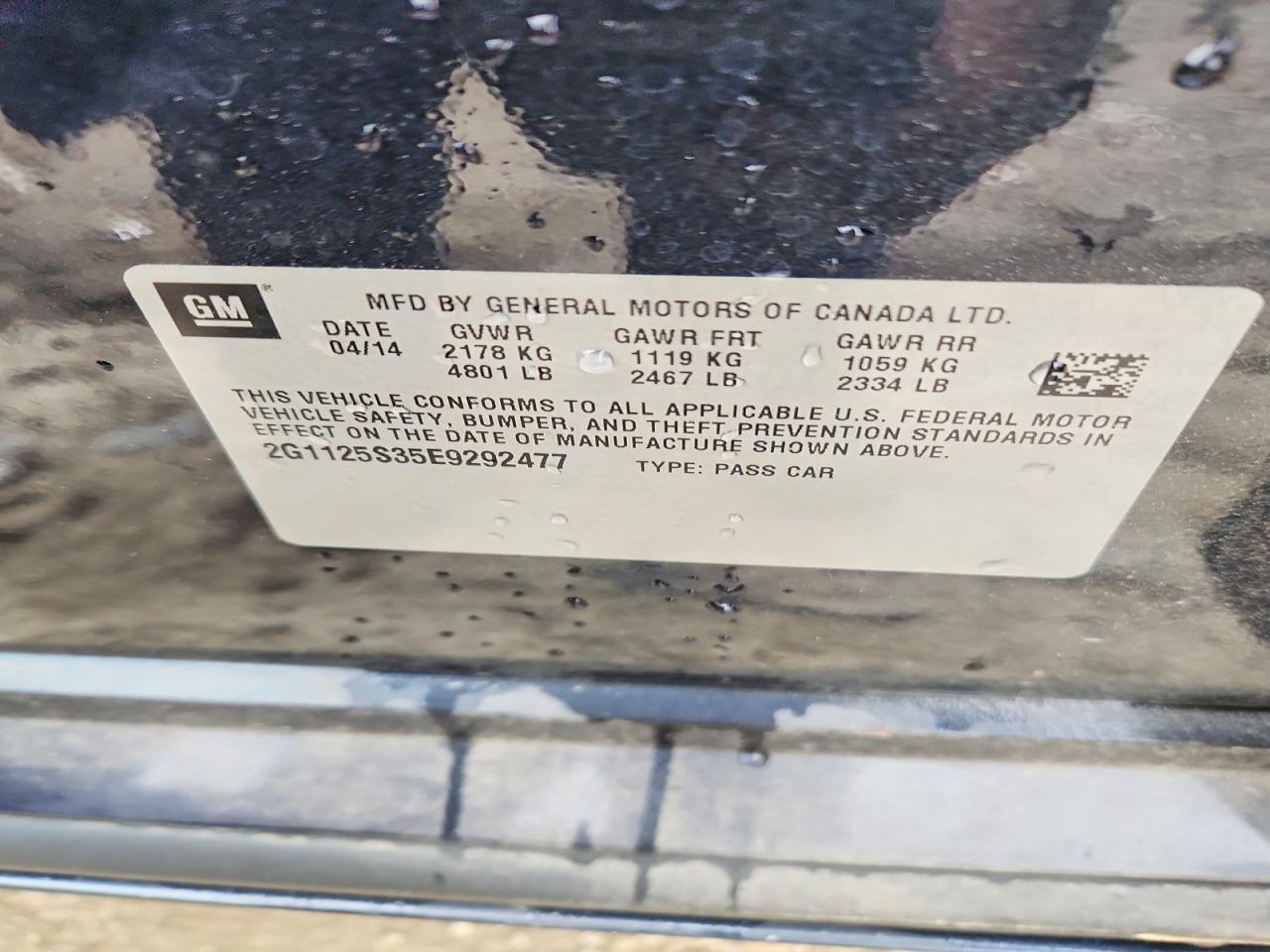 2014 Chevrolet Impala Lt Black vin: 2G1125S35E9292477