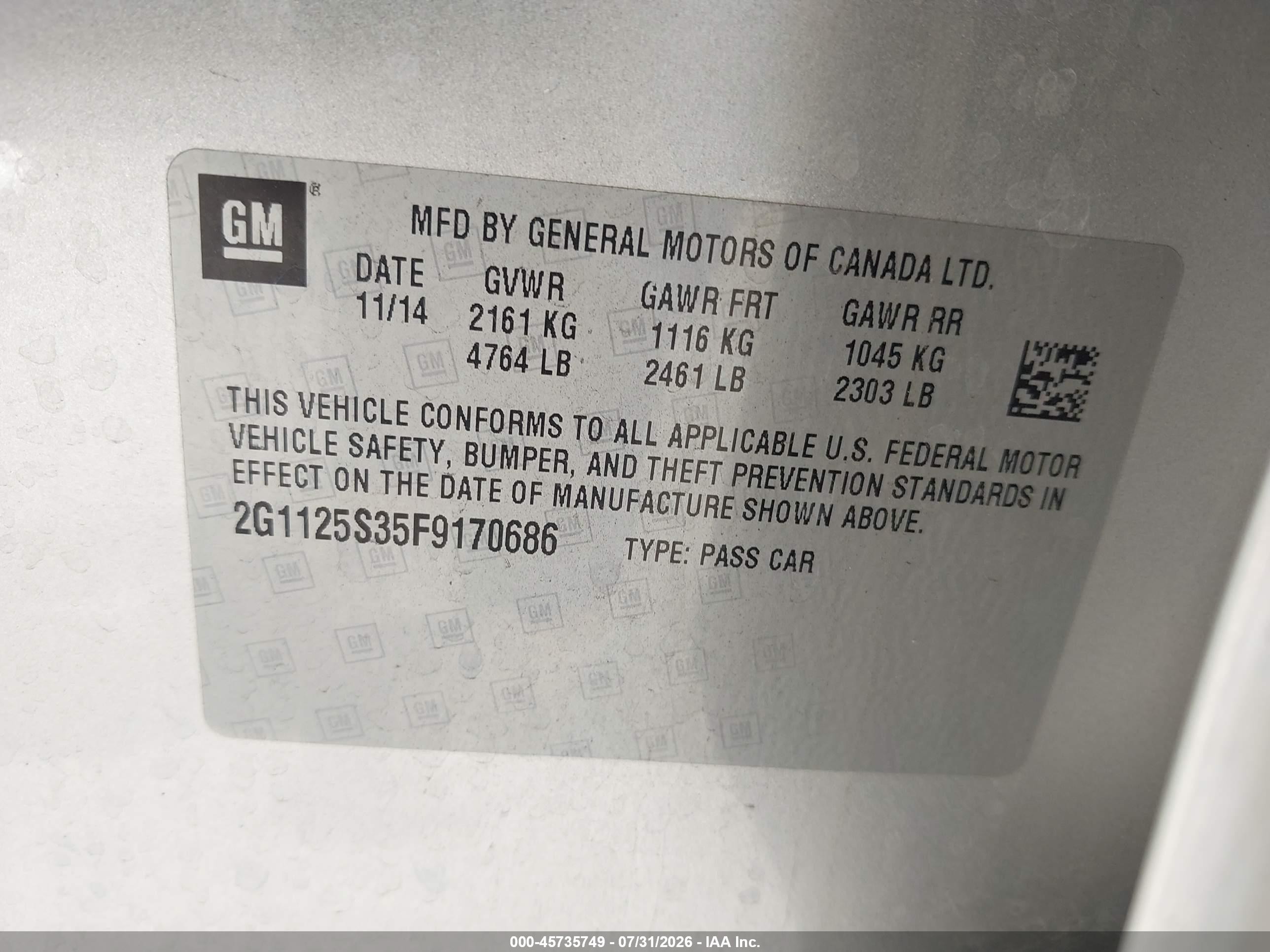 2015 Chevrolet Impala 2lt Silver vin: 2G1125S35F9170686