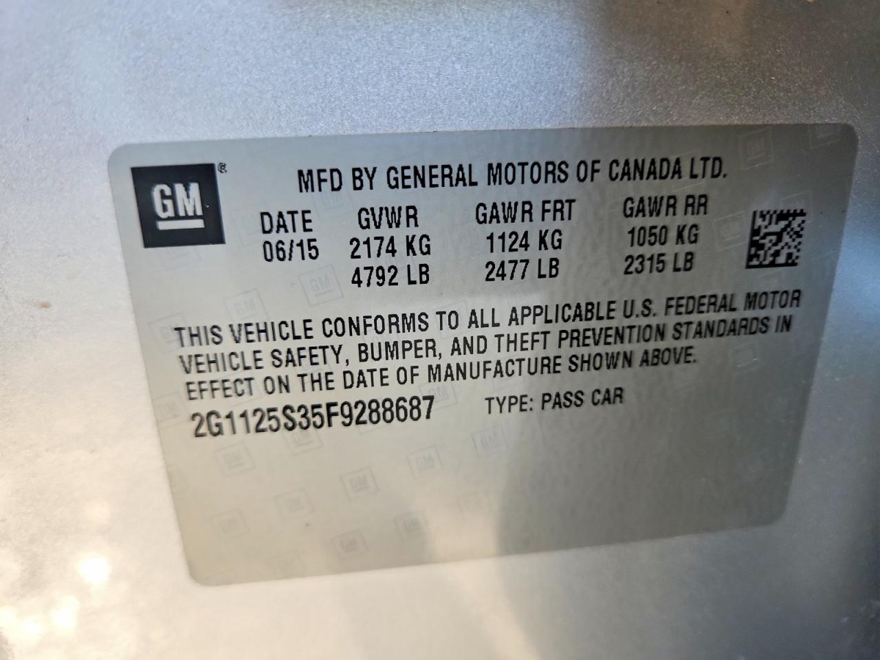2015 Chevrolet Impala Lt Серебряный vin: 2G1125S35F9288687
