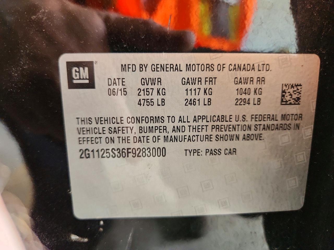 2015 Chevrolet Impala Lt Black vin: 2G1125S36F9283000