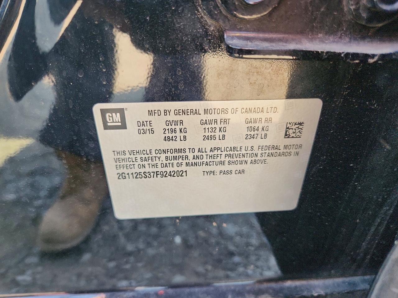 2015 Chevrolet Impala Lt Черный vin: 2G1125S37F9242021