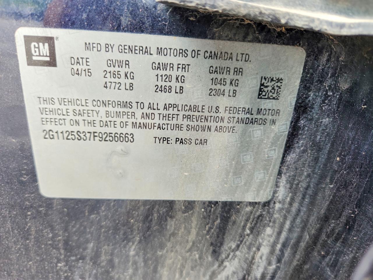 2015 Chevrolet Impala Lt Blue vin: 2G1125S37F9256663