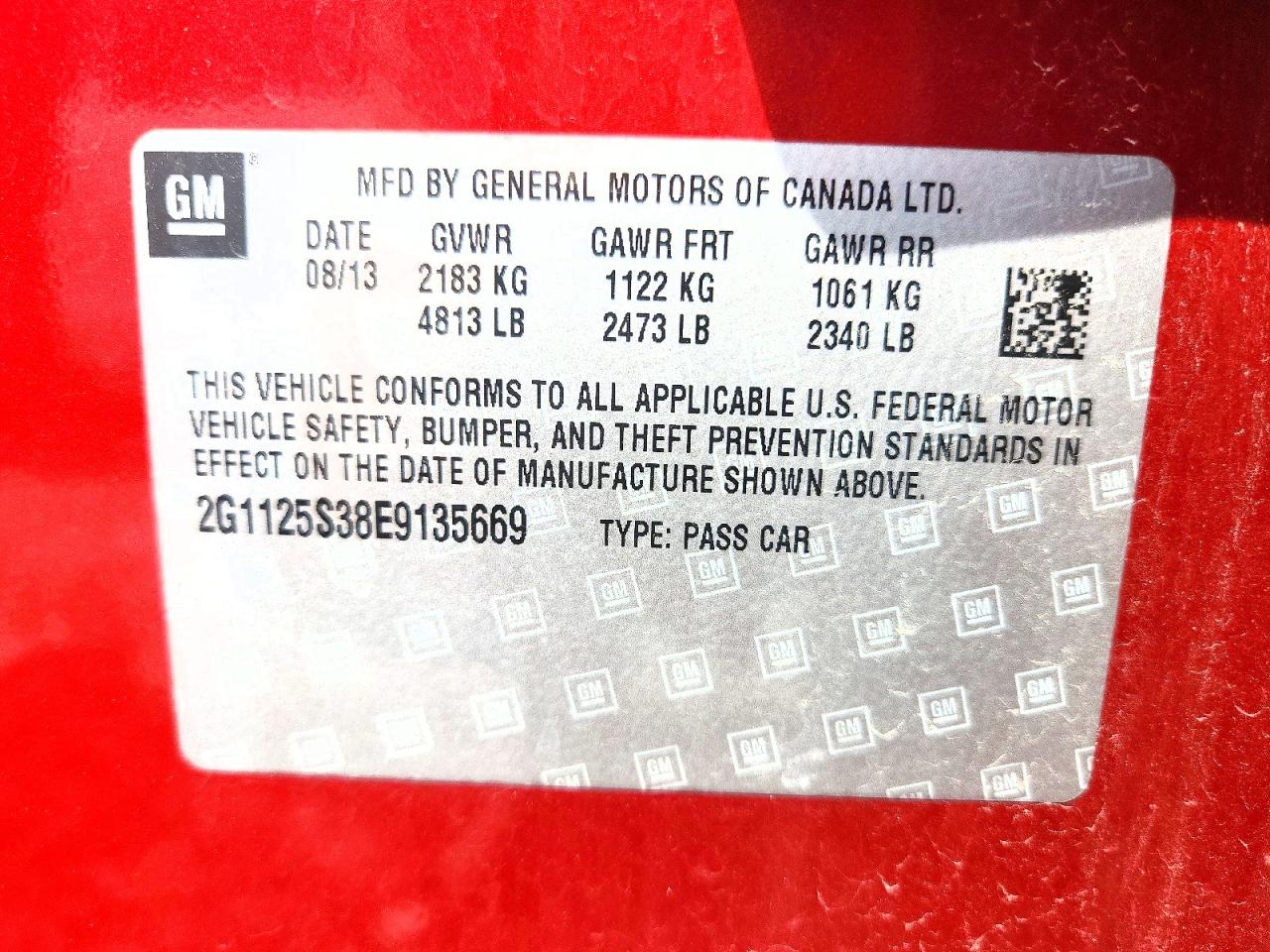 2014 Chevrolet Impala Lt Red vin: 2G1125S38E9135669