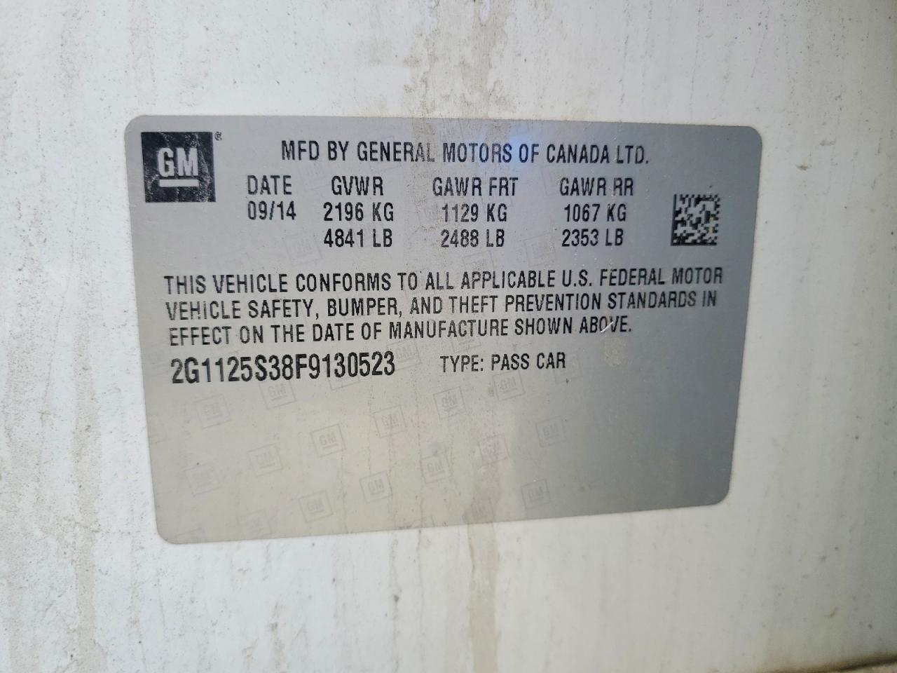 2015 Chevrolet Impala Lt Белый vin: 2G1125S38F9130523