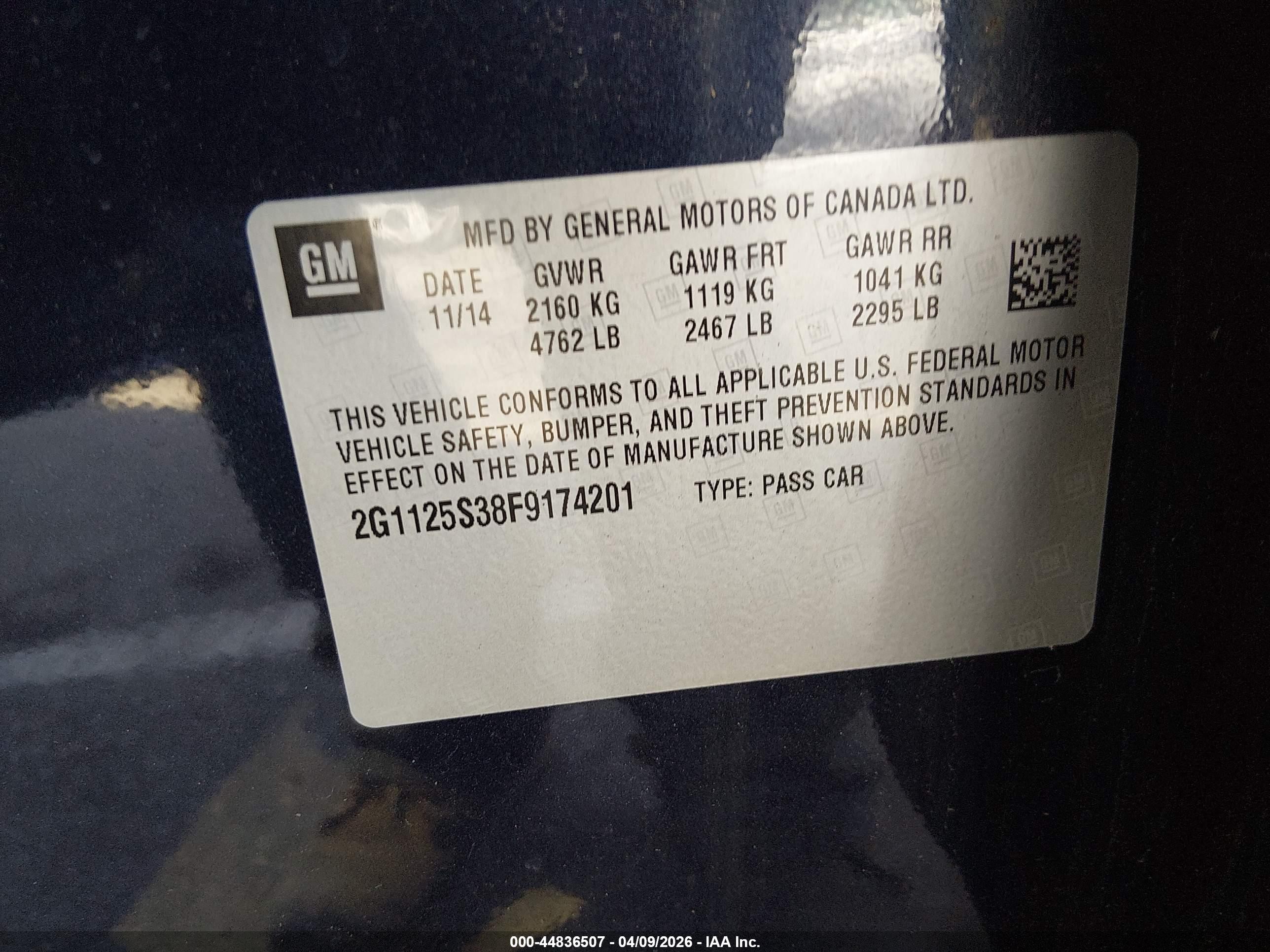 2015 Chevrolet Impala 2lt Синий vin: 2G1125S38F9174201