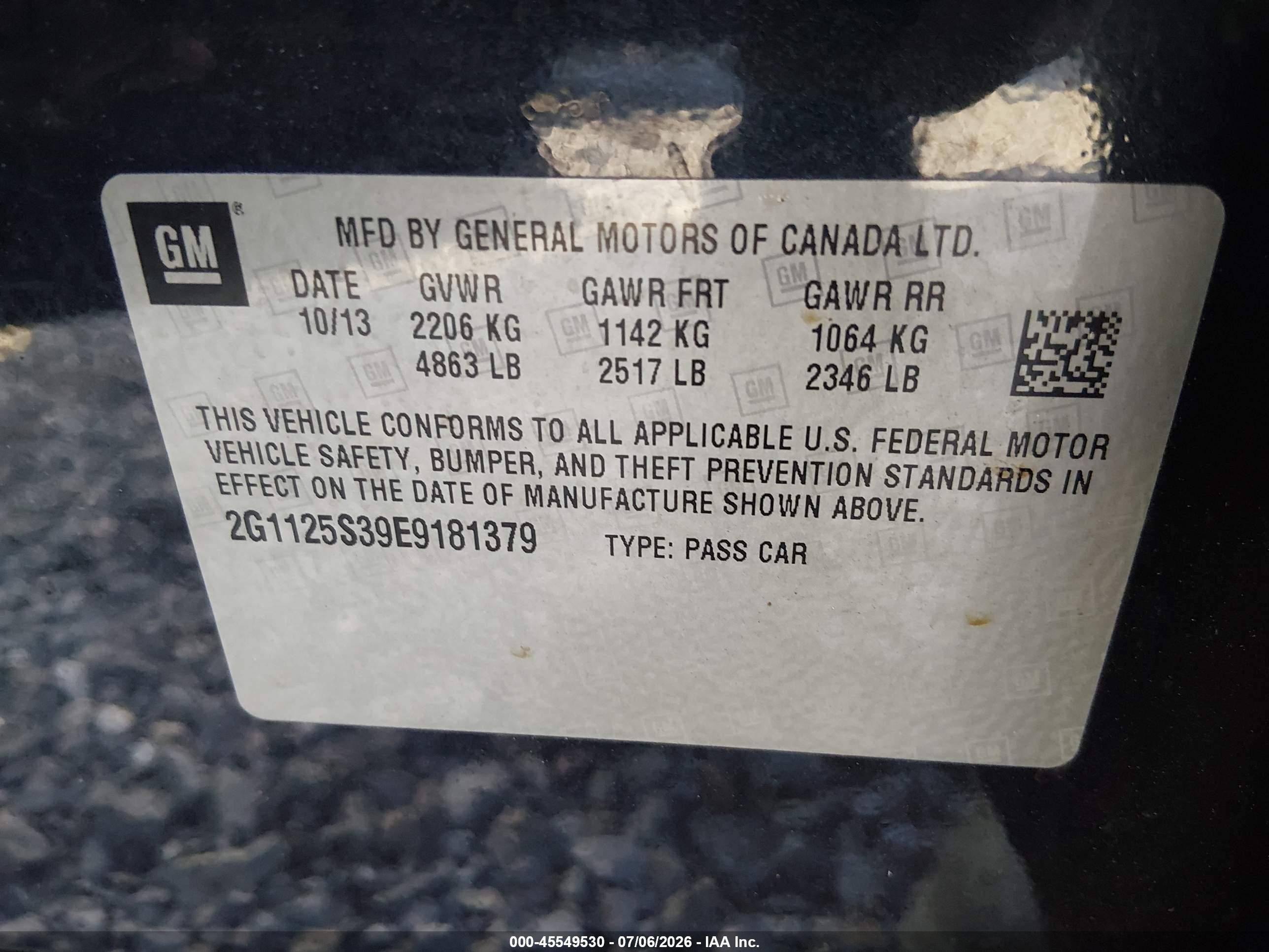 2014 Chevrolet Impala 2lt Black vin: 2G1125S39E9181379