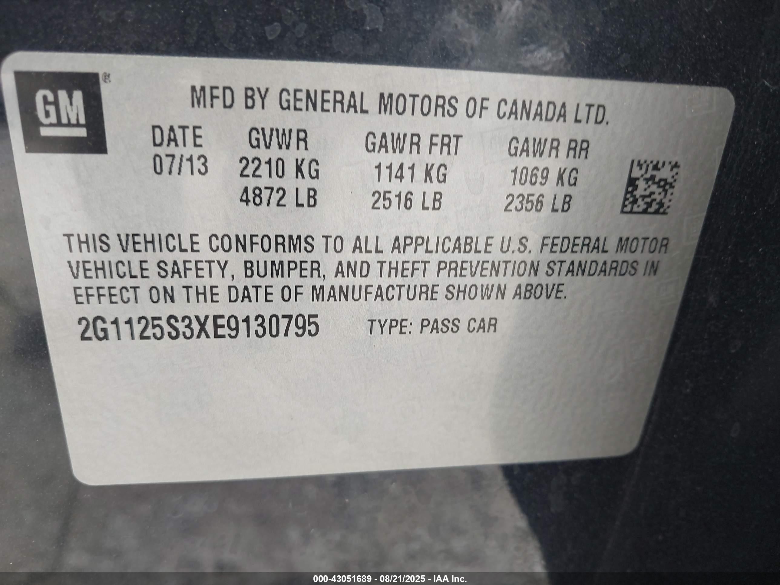 2014 Chevrolet Impala 2lt Синий vin: 2G1125S3XE9130795