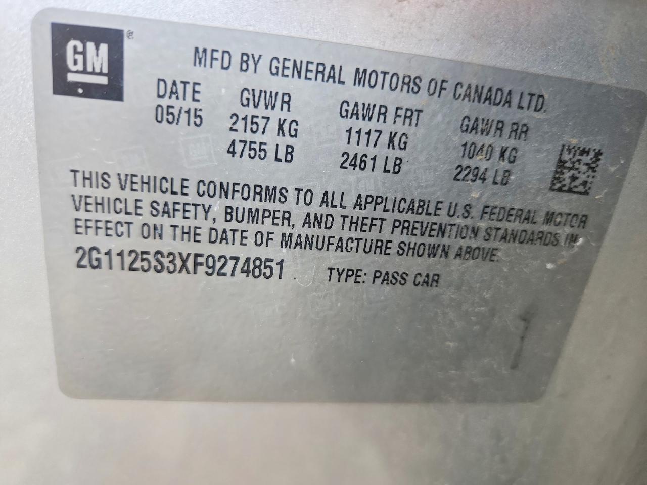 2015 Chevrolet Impala Lt Silver vin: 2G1125S3XF9274851
