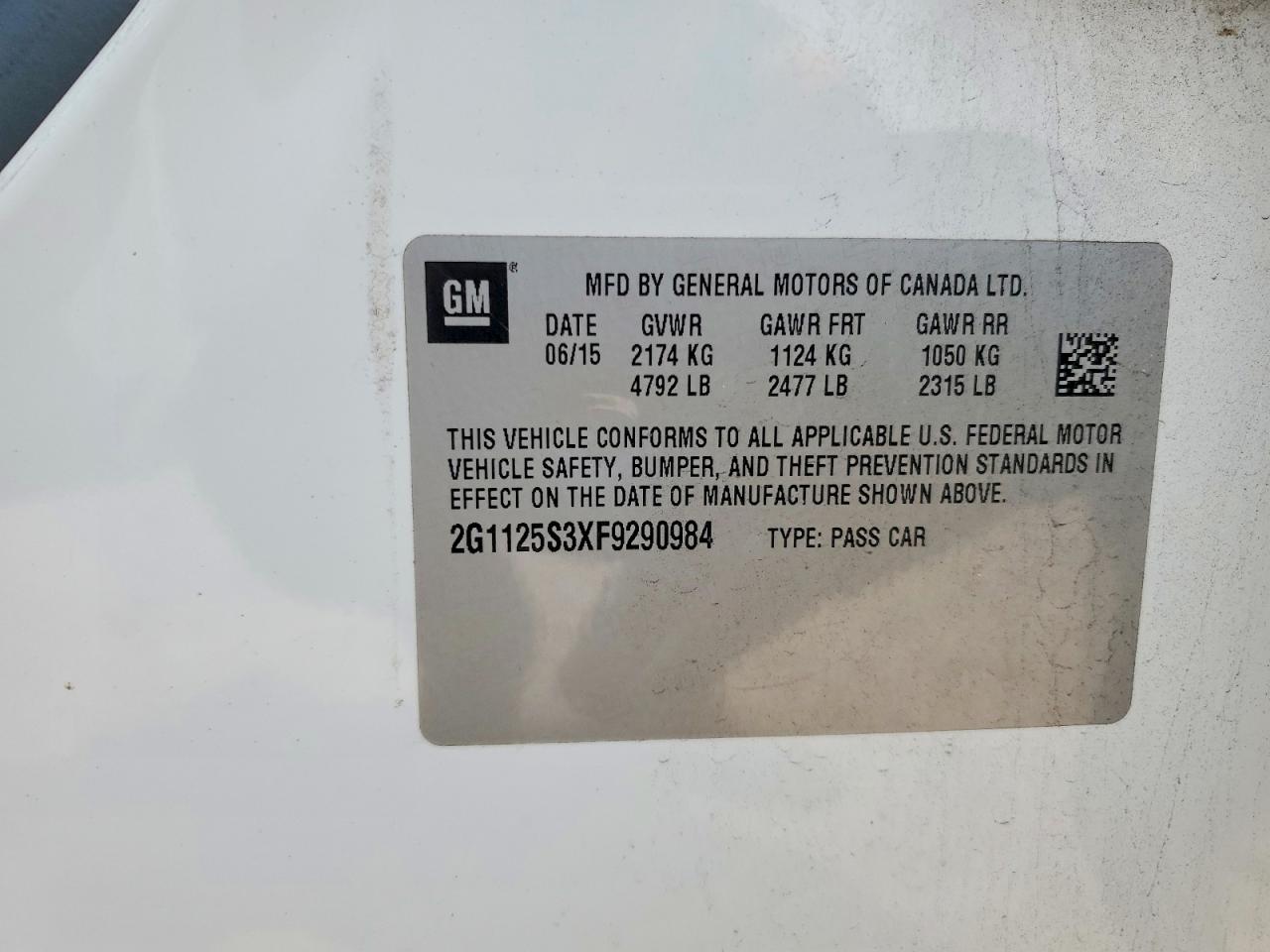 2015 Chevrolet Impala Lt Белый vin: 2G1125S3XF9290984