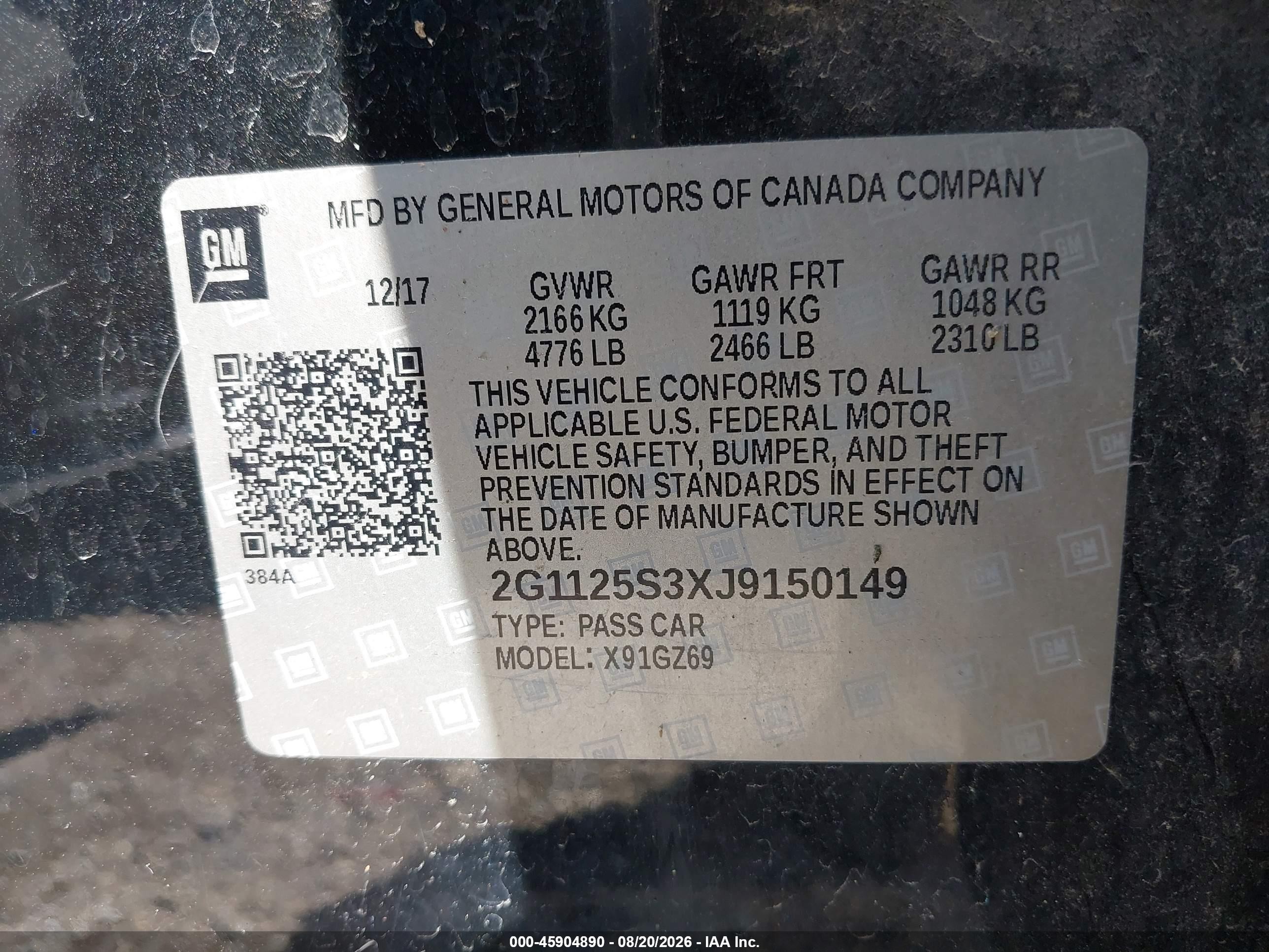 2018 Chevrolet Impala 2lz Black vin: 2G1125S3XJ9150149