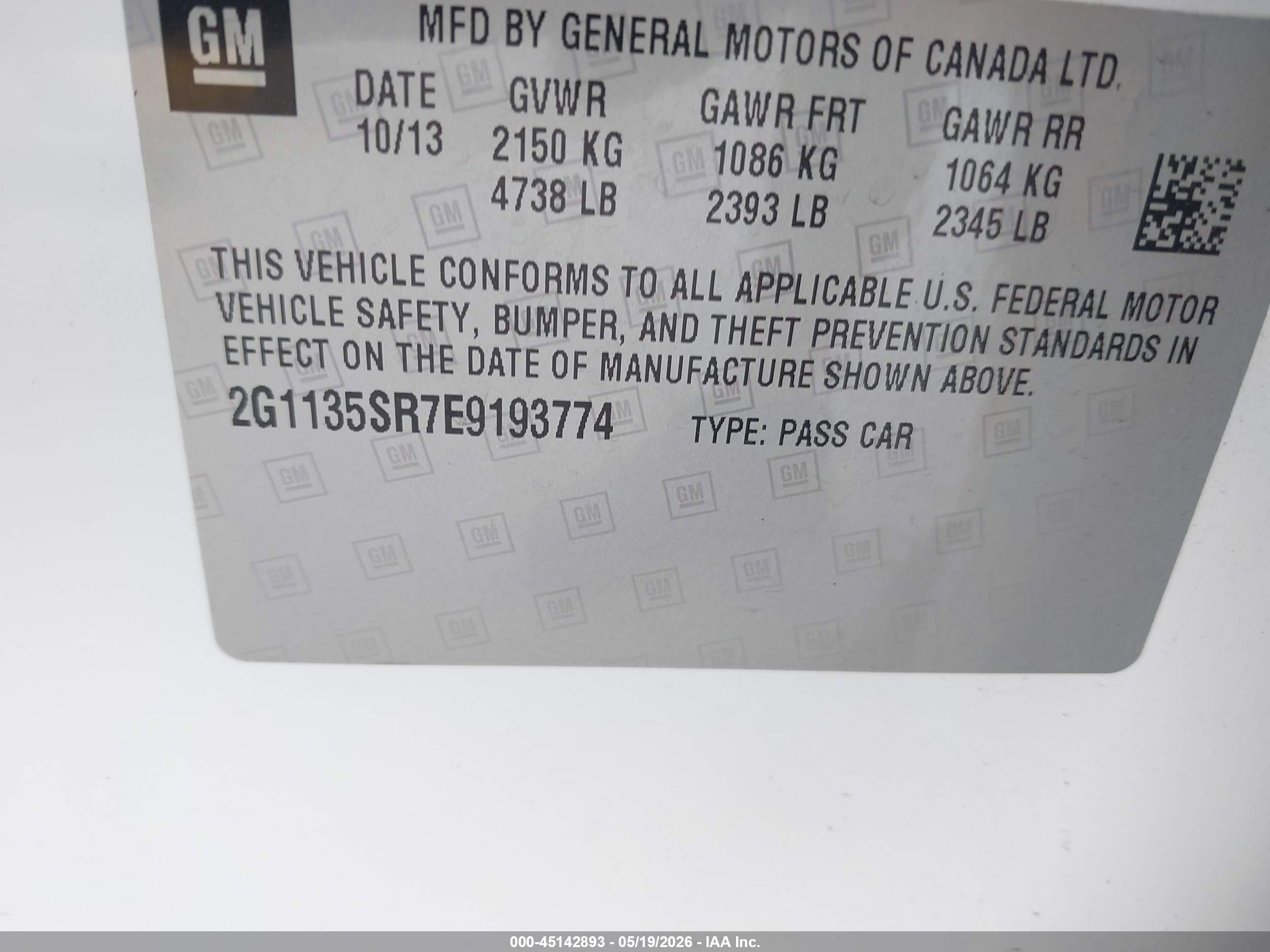 2014 Chevrolet Impala Lt Eco White vin: 2G1135SR7E9193774