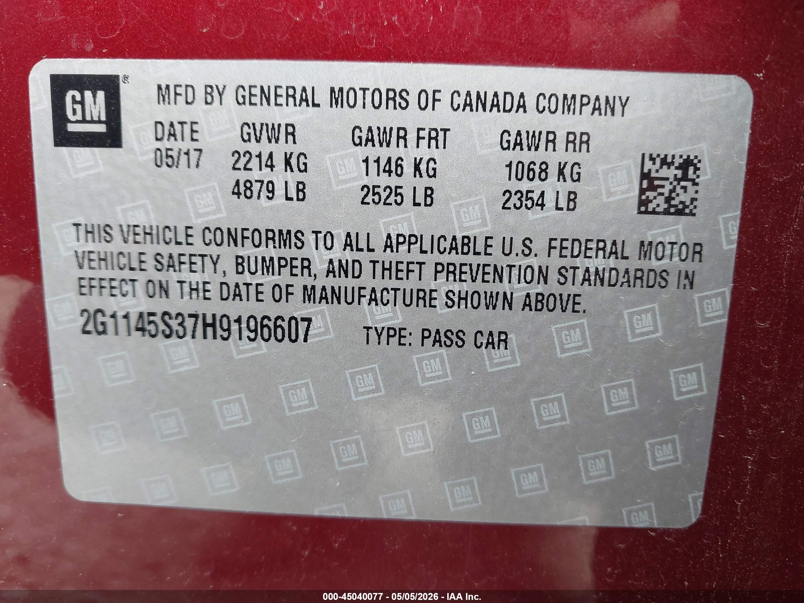 2017 Chevrolet Impala 2lz Burgundy vin: 2G1145S37H9196607