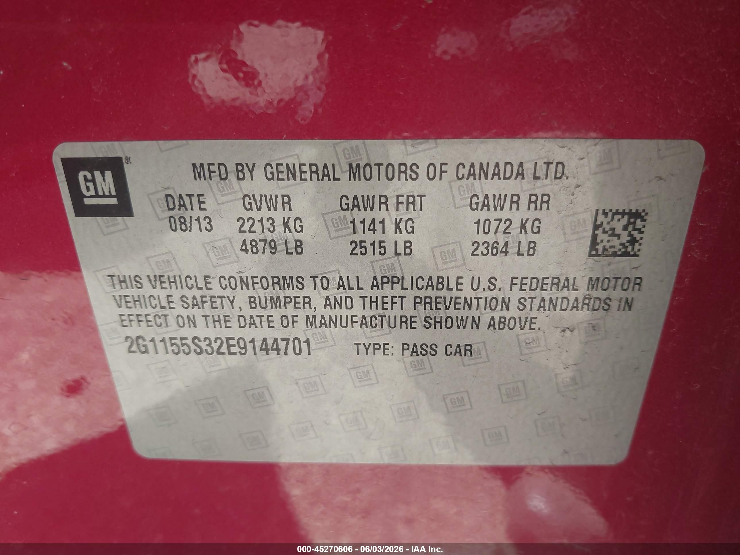 2014 Chevrolet Impala 2lz Red vin: 2G1155S32E9144701