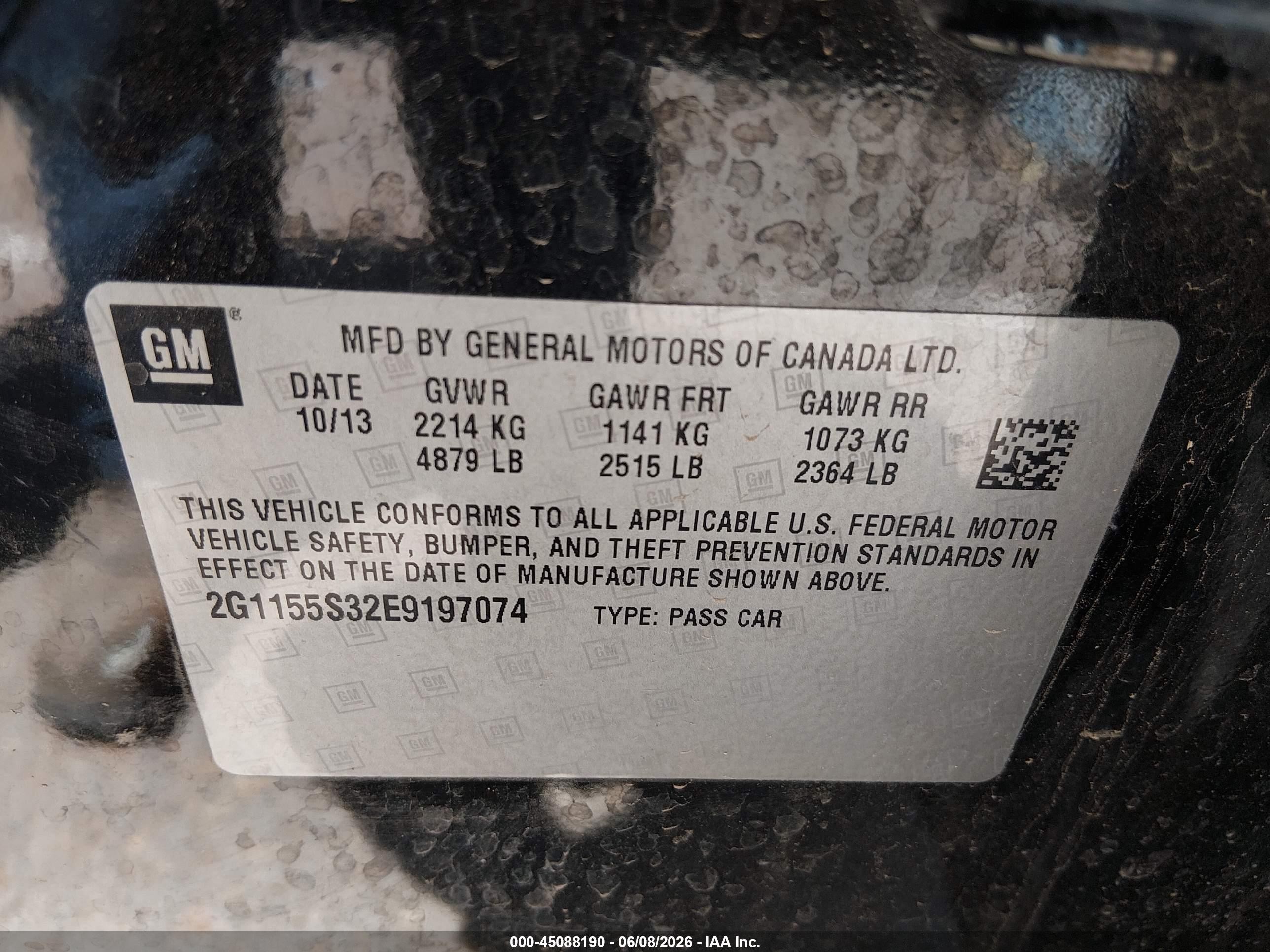 2014 Chevrolet Impala 2lz Черный vin: 2G1155S32E9197074