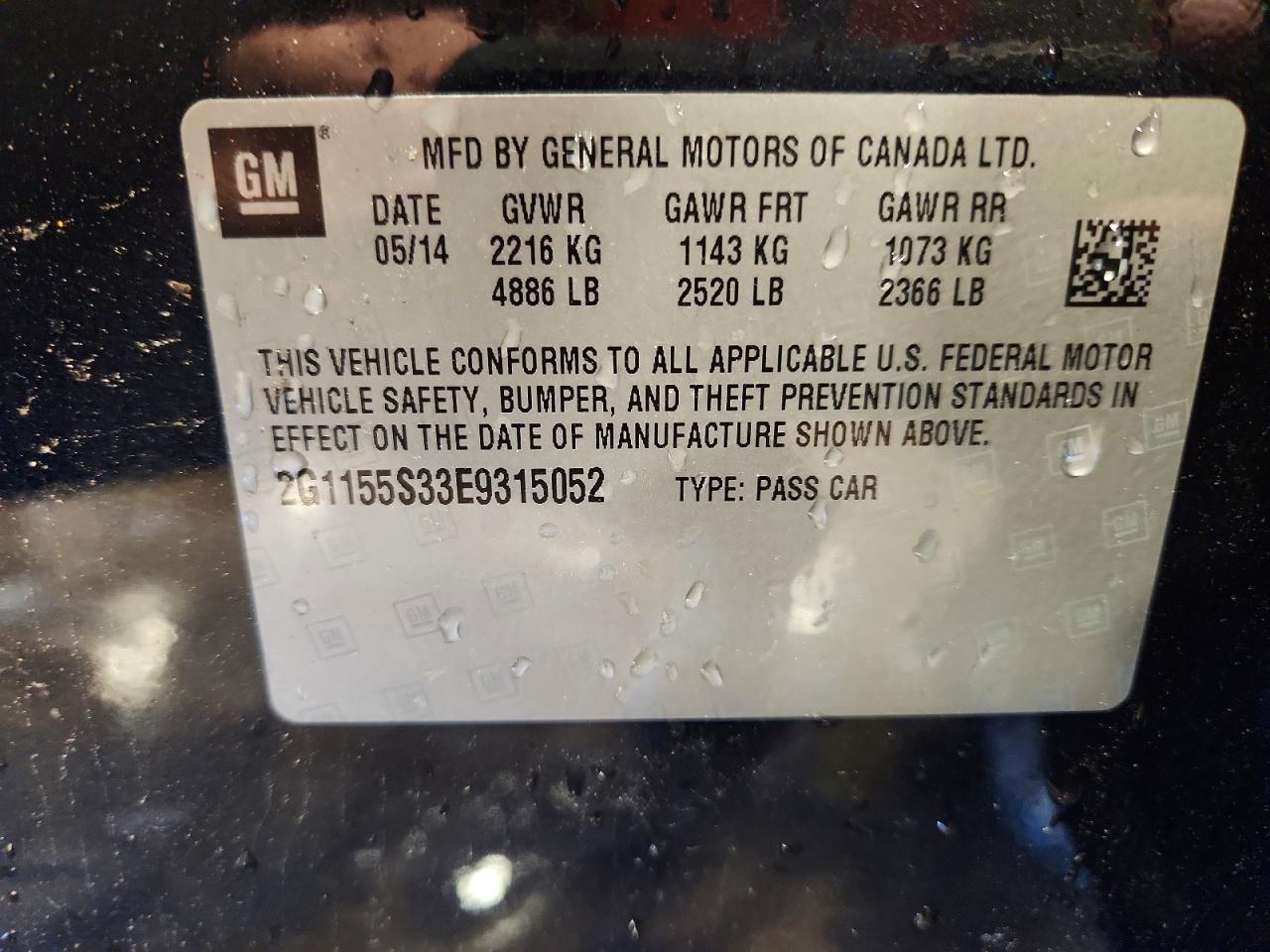 2014 Chevrolet Impala Ltz Charcoal vin: 2G1155S33E9315052