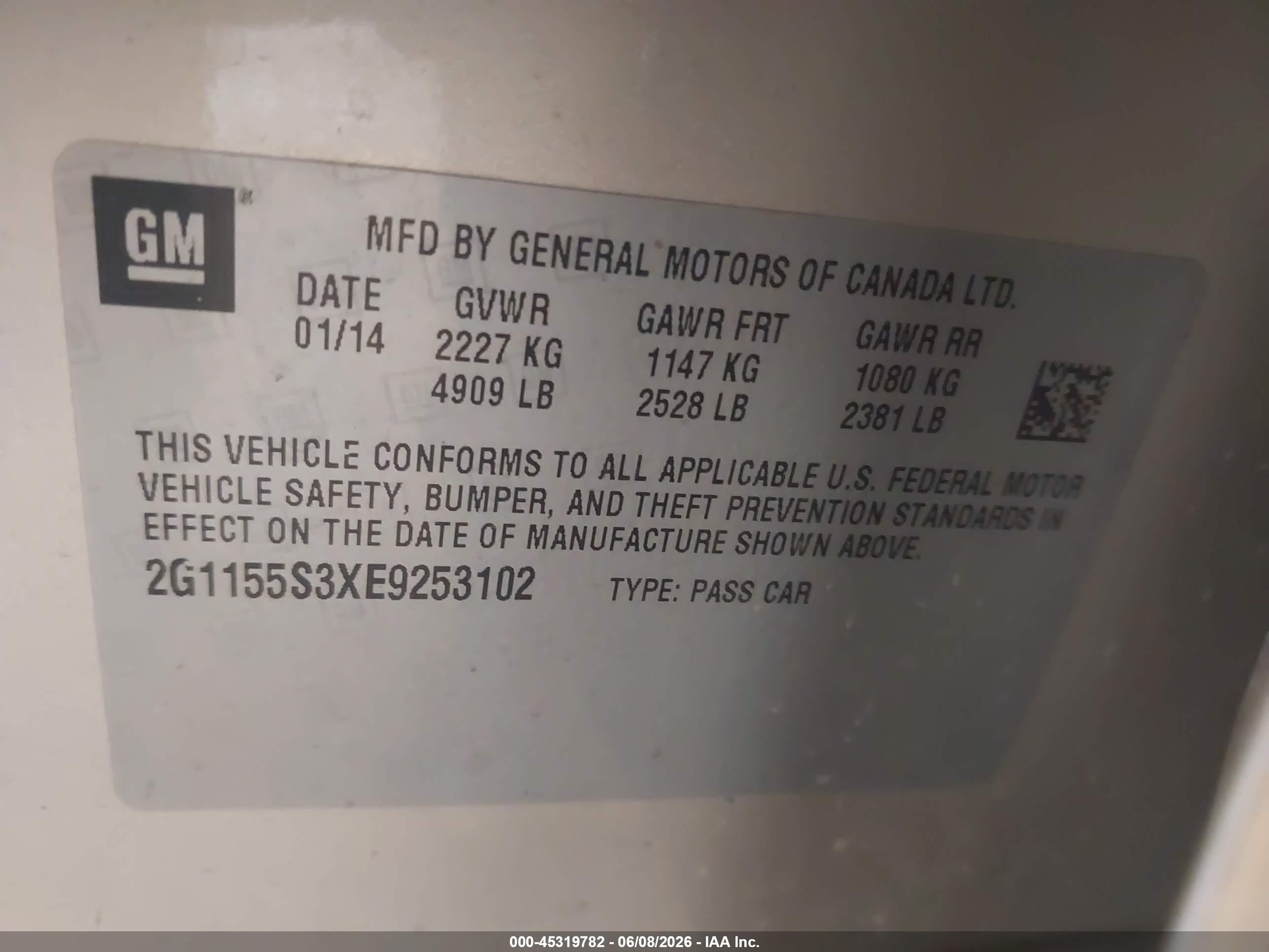 2014 Chevrolet Impala 2lz Tan vin: 2G1155S3XE9253102