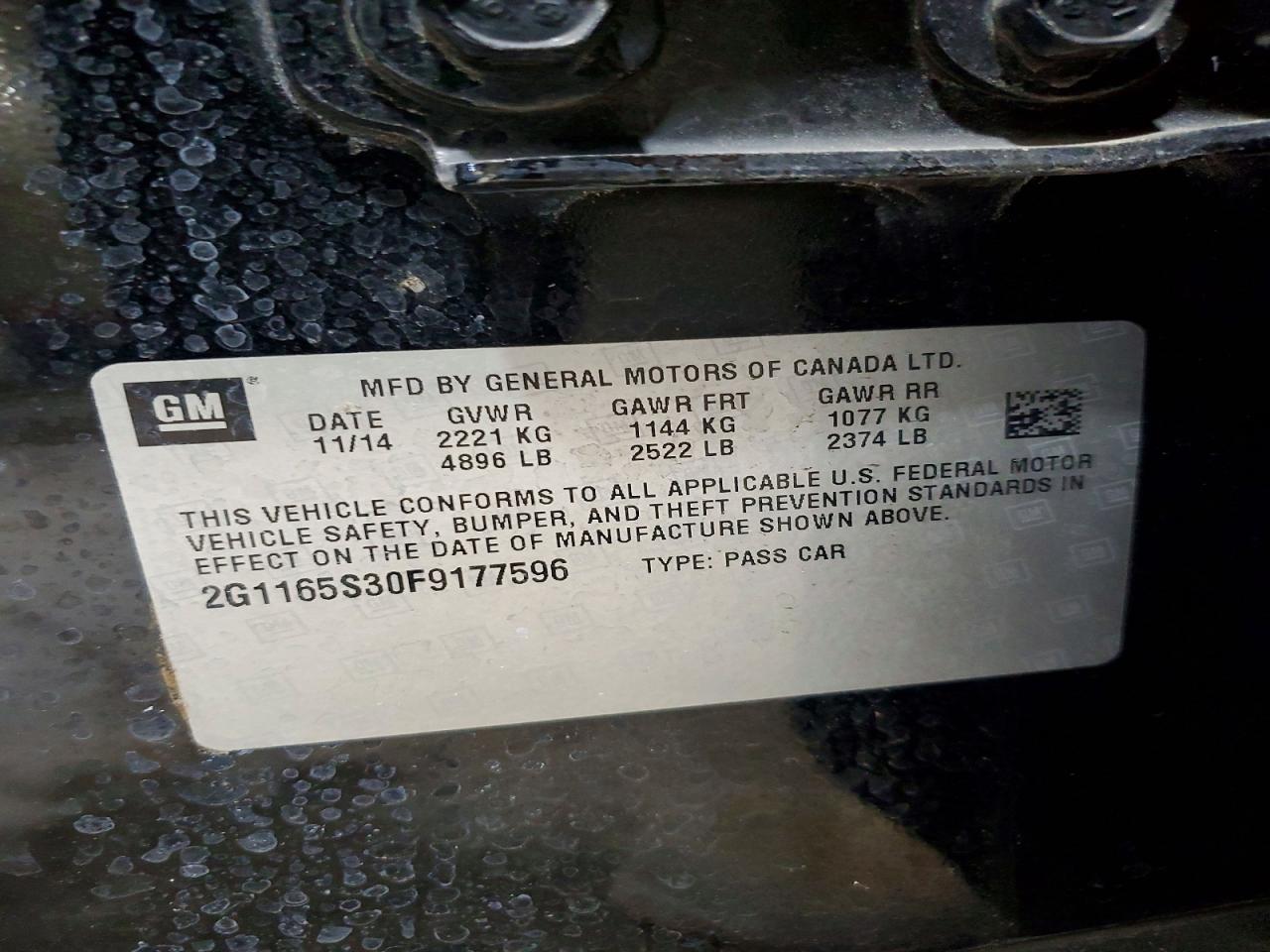 2015 Chevrolet Impala Ltz Black vin: 2G1165S30F9177596