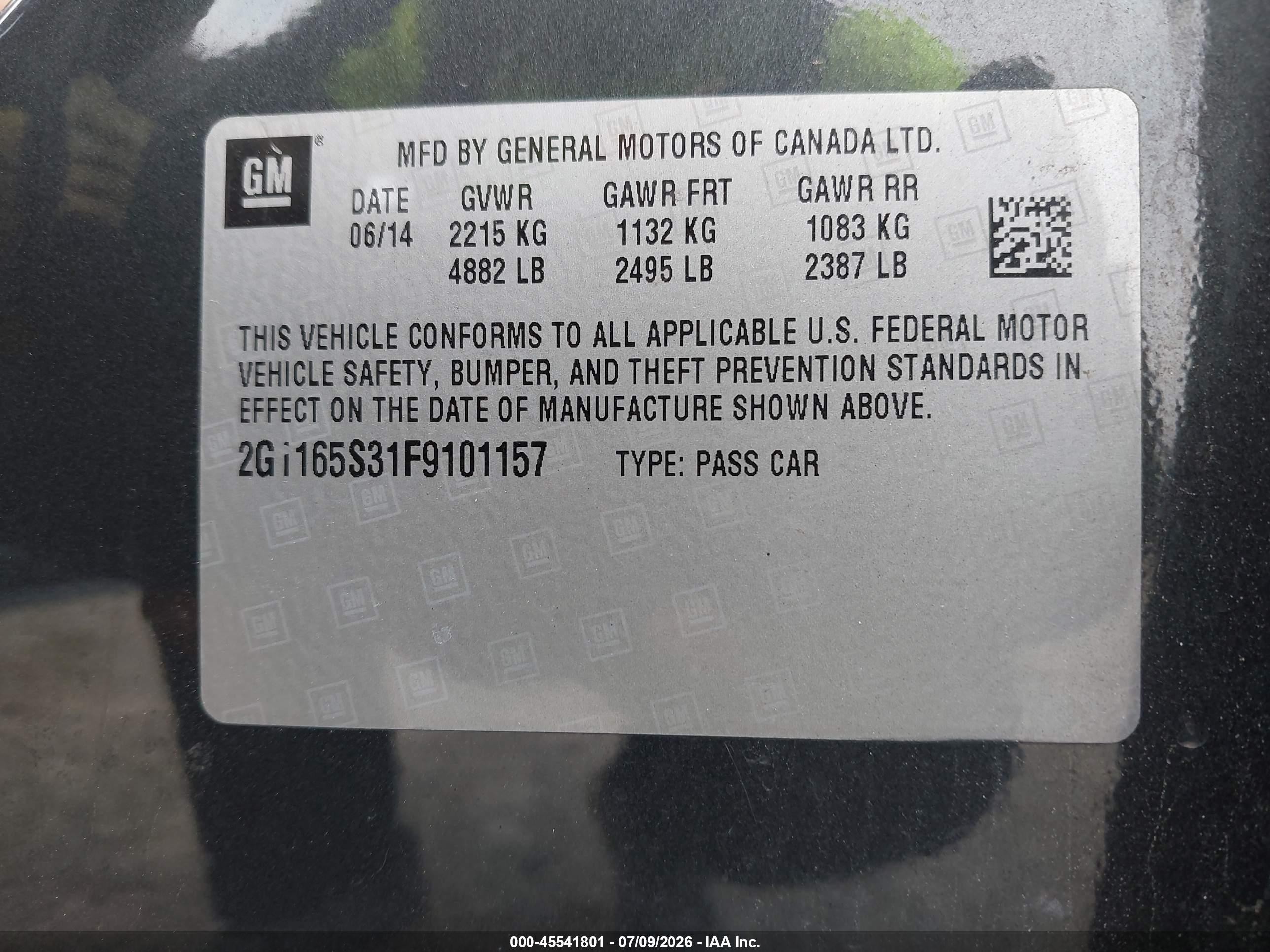 2015 Chevrolet Impala 2lz Серый vin: 2G1165S31F9101157