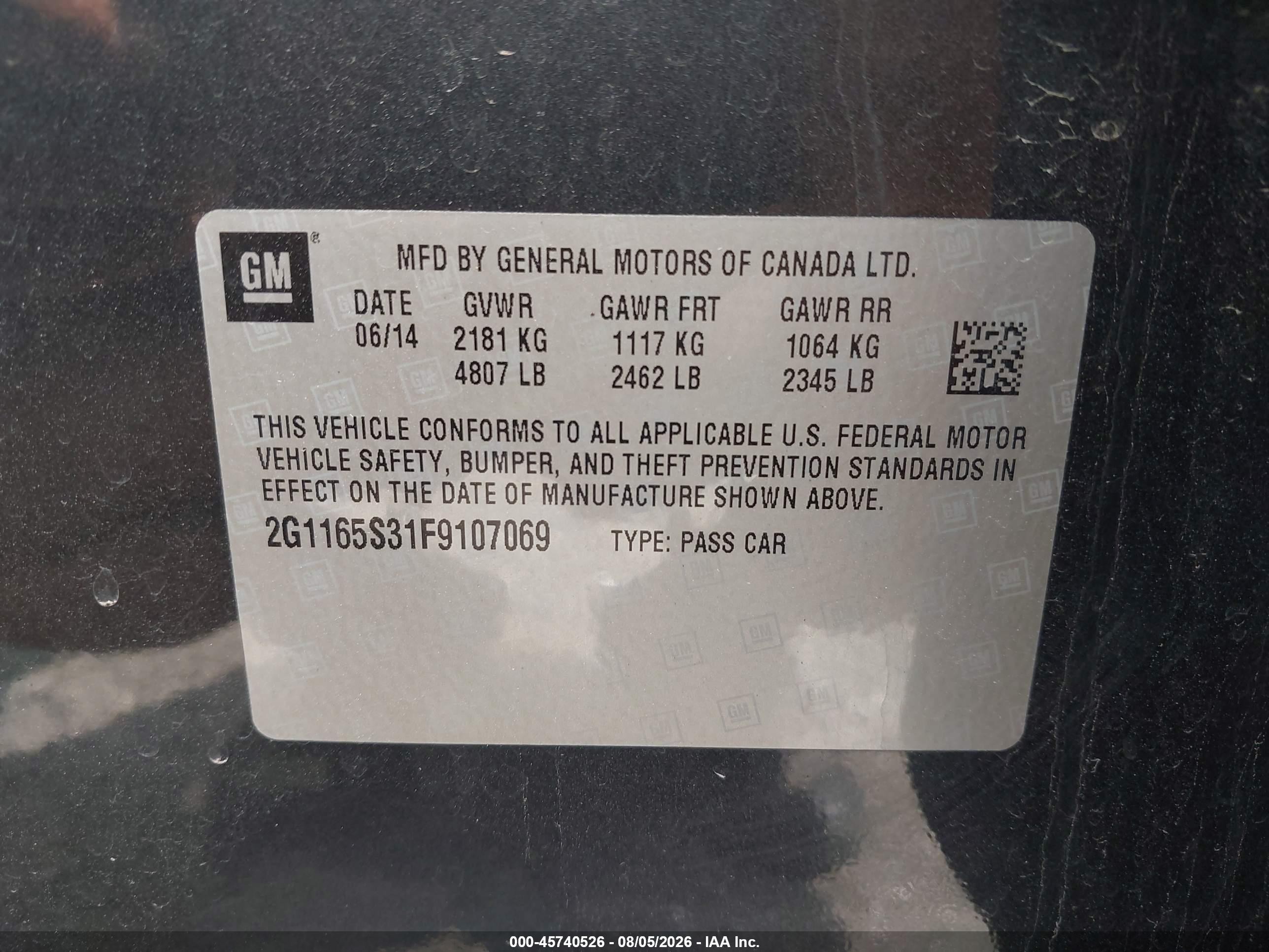 2015 Chevrolet Impala 2lz Черный vin: 2G1165S31F9107069