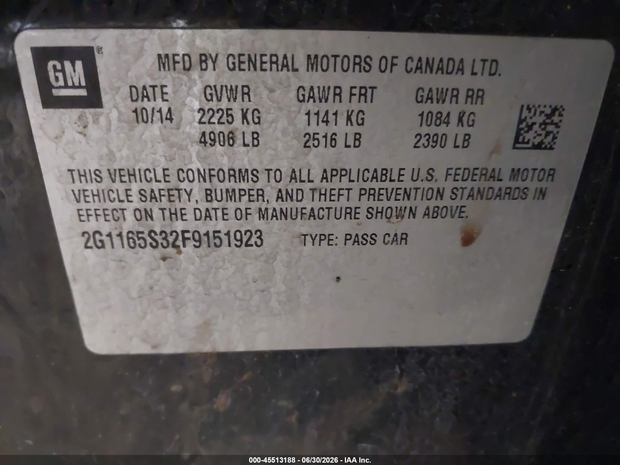 2015 Chevrolet Impala 2lz Black vin: 2G1165S32F9151923
