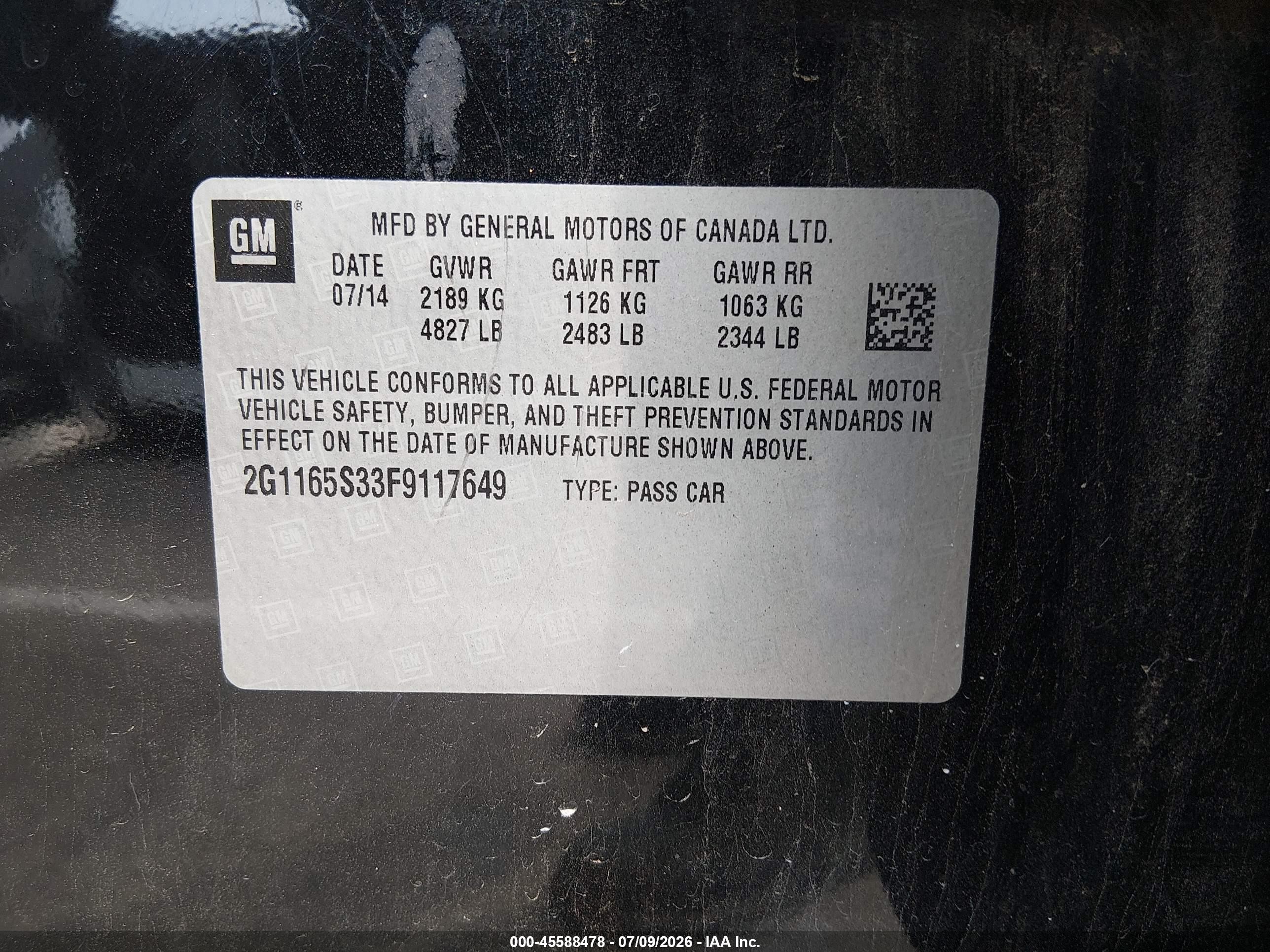2015 Chevrolet Impala 2lz Black vin: 2G1165S33F9117649