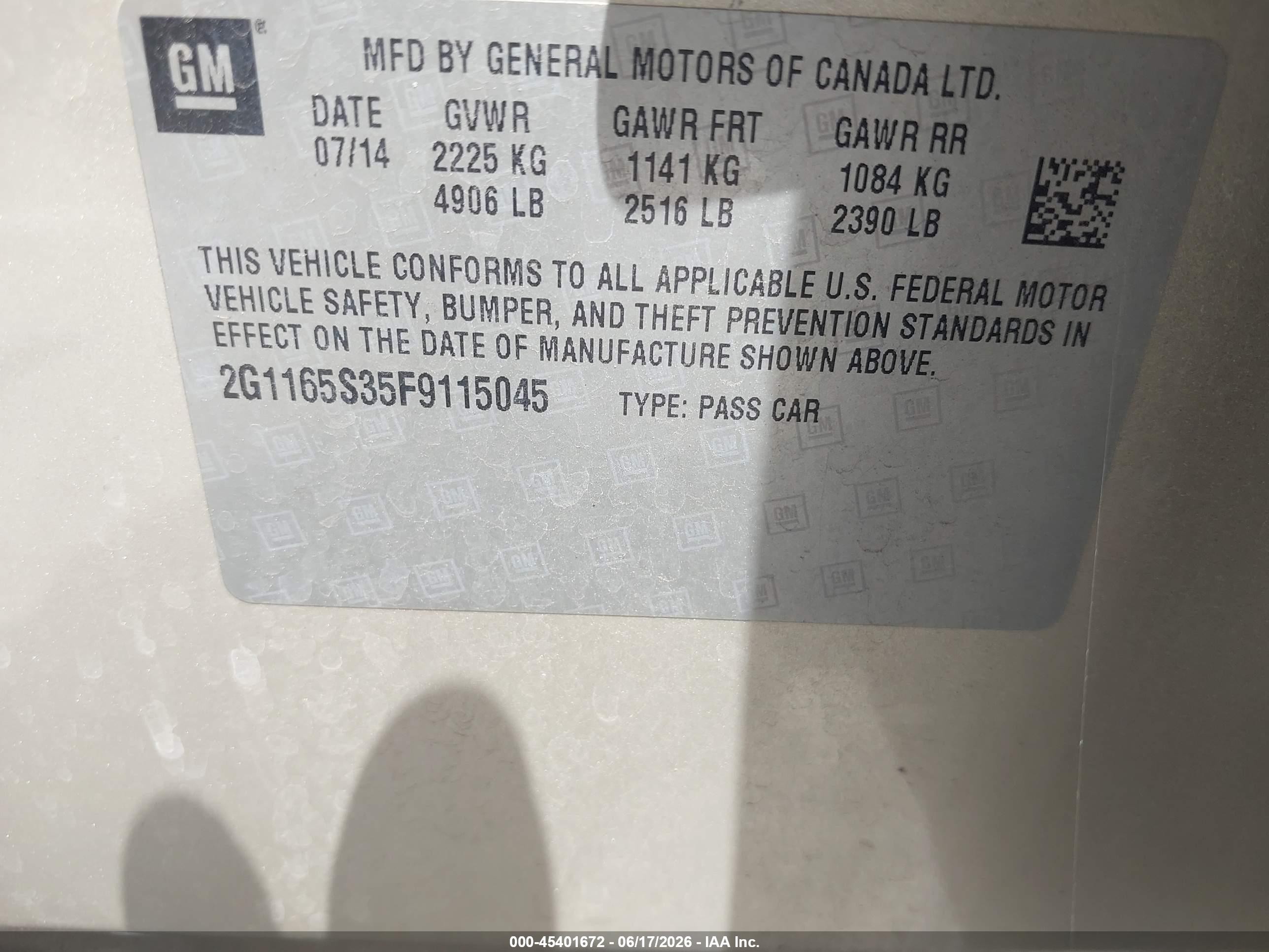 2015 Chevrolet Impala 2lz Tan vin: 2G1165S35F9115045