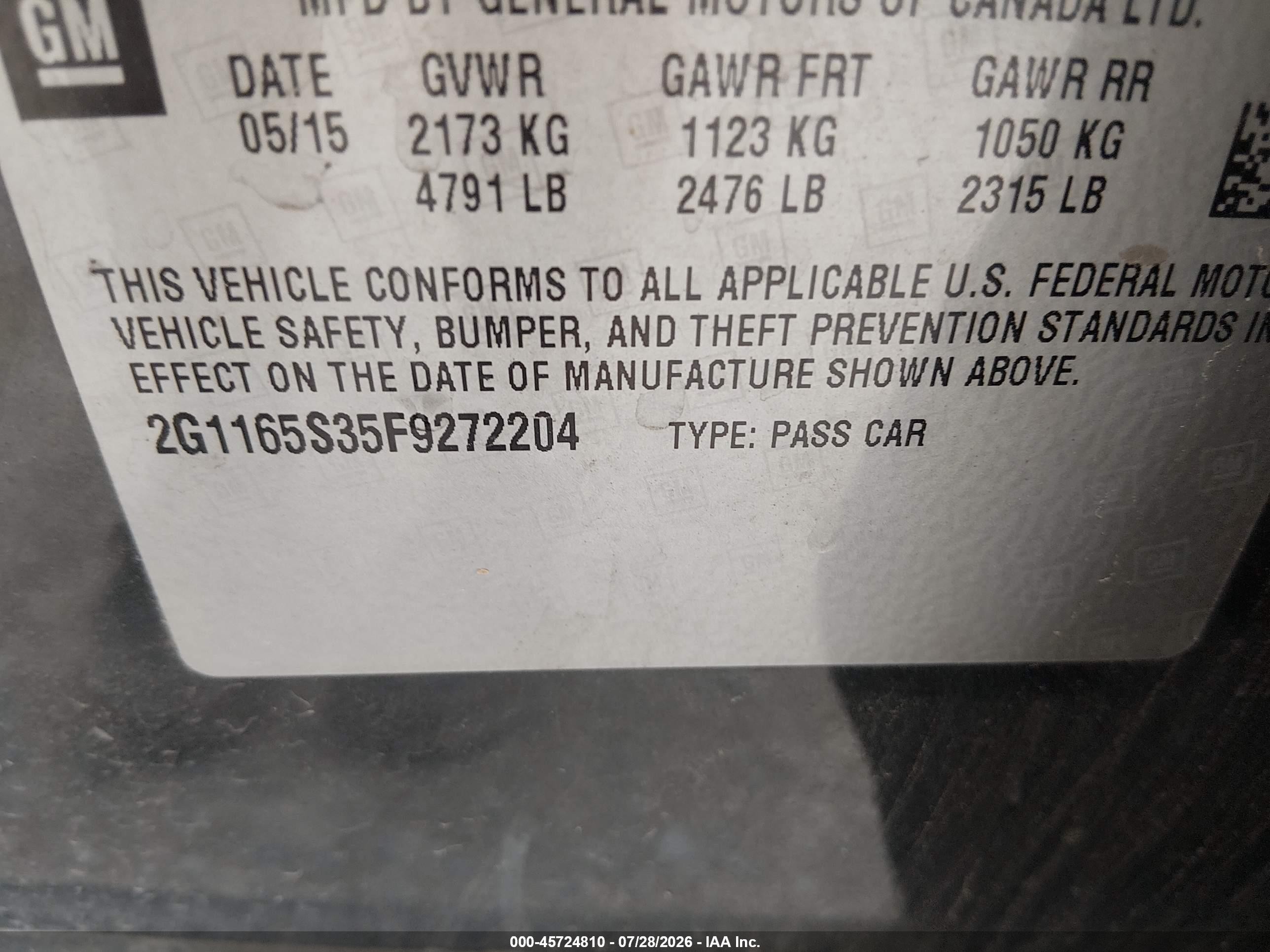 2015 Chevrolet Impala 2lz Черный vin: 2G1165S35F9272204