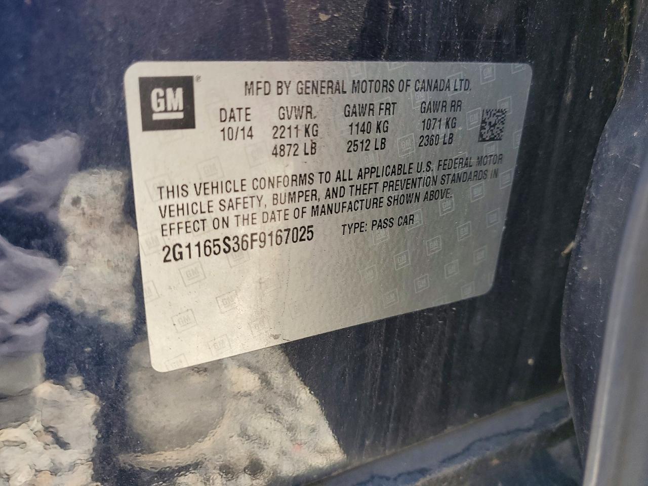 2015 Chevrolet Impala Ltz Blue vin: 2G1165S36F9167025