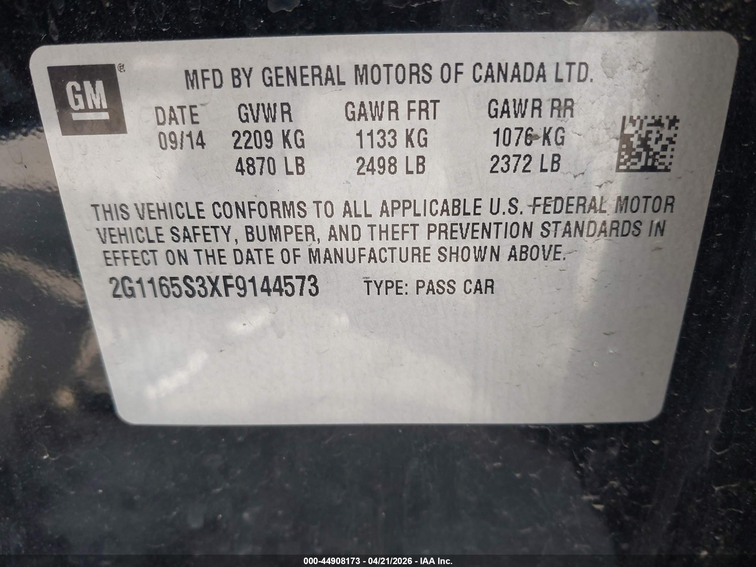 2015 Chevrolet Impala 2lz Black vin: 2G1165S3XF9144573