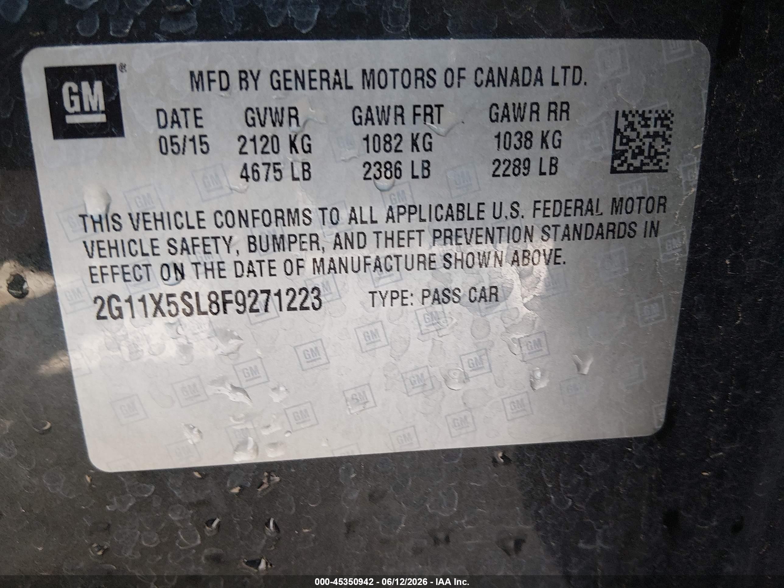 2015 Chevrolet Impala 1fl Black vin: 2G11X5SL8F9271223