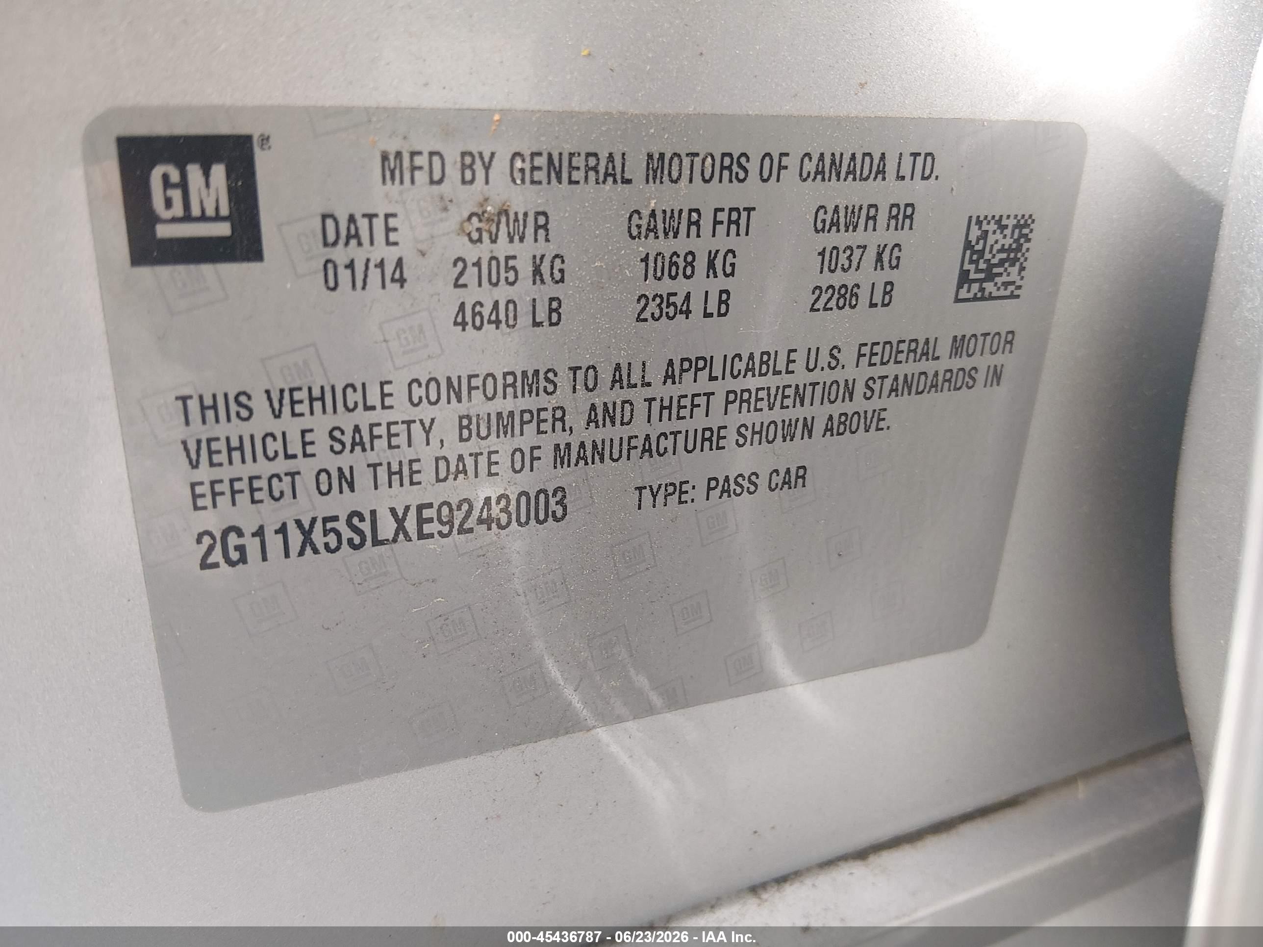 2014 Chevrolet Impala 1fl Gray vin: 2G11X5SLXE9243003