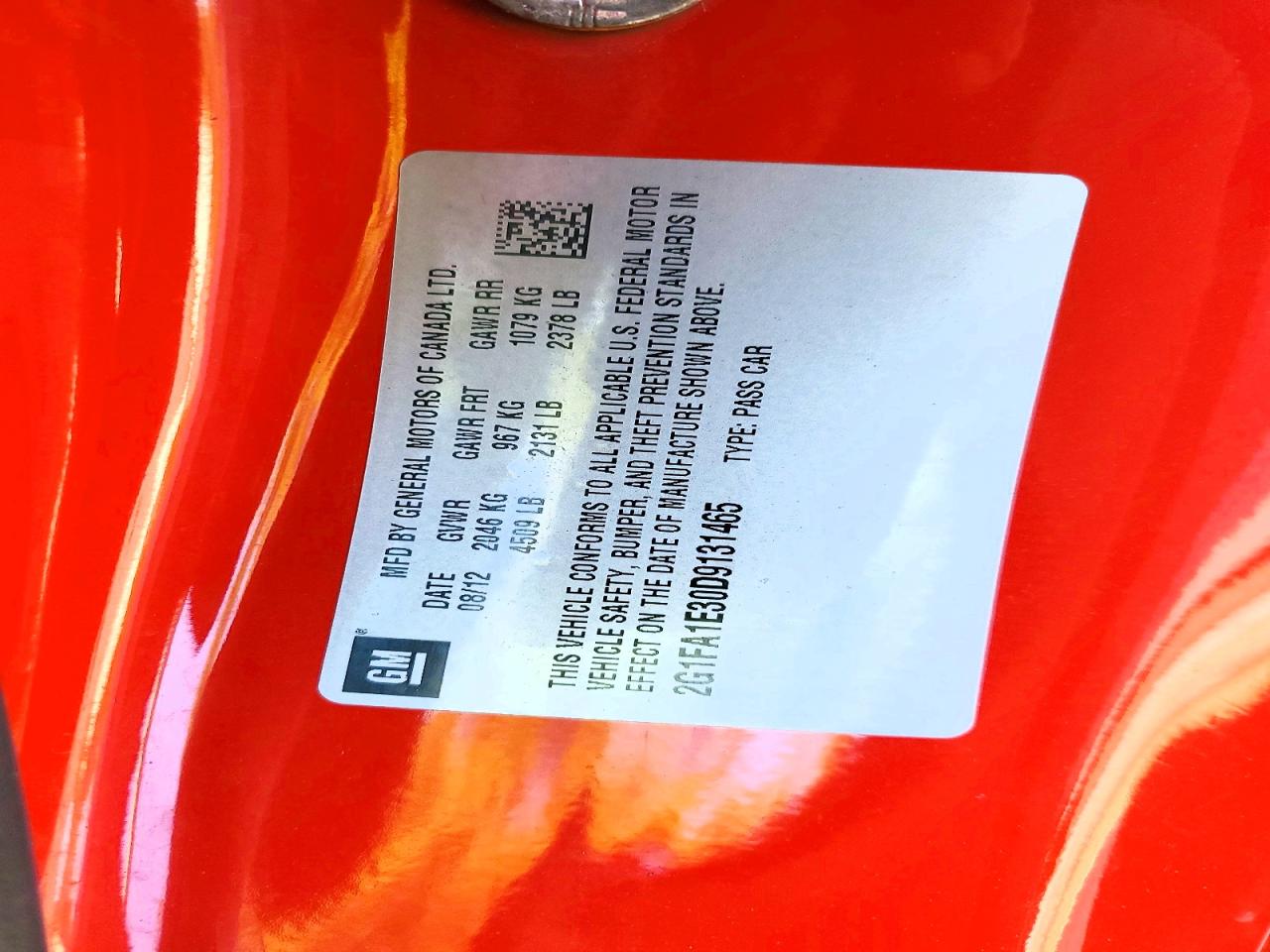 2013 Chevrolet Camaro Ls Red vin: 2G1FA1E30D9131465