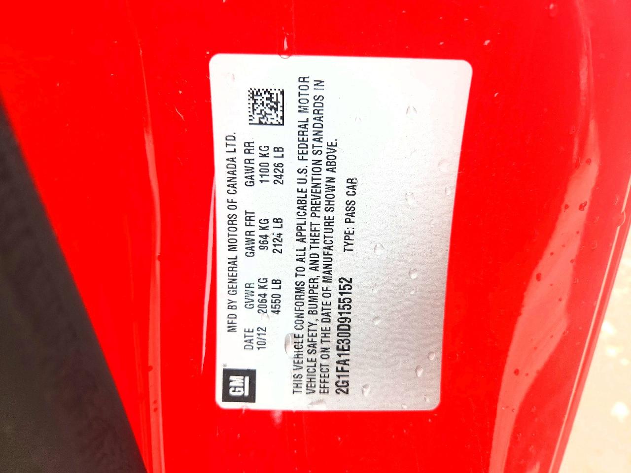 2013 Chevrolet Camaro Ls Красный vin: 2G1FA1E30D9155152