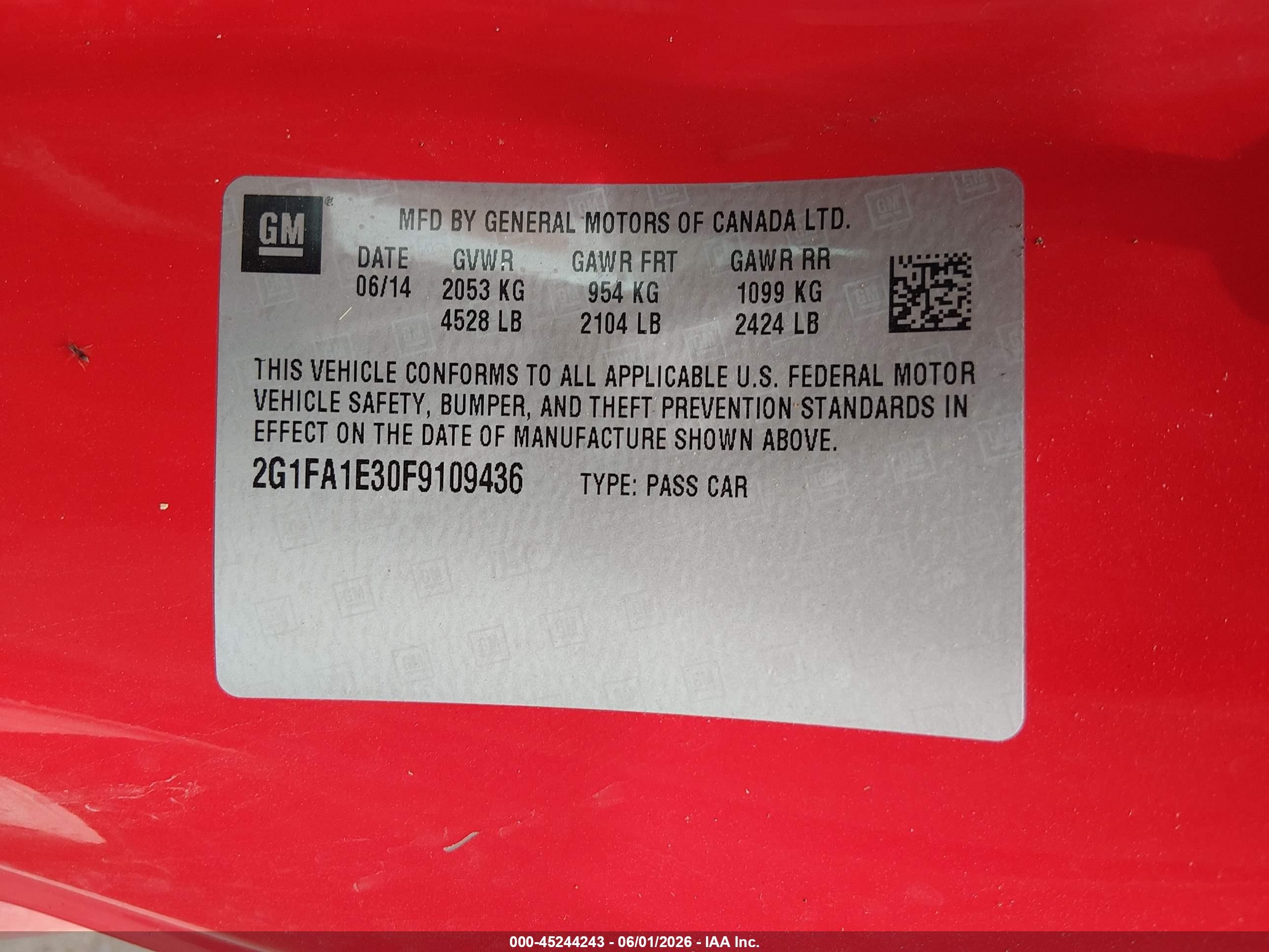 2015 Chevrolet Camaro 1ls Red vin: 2G1FA1E30F9109436
