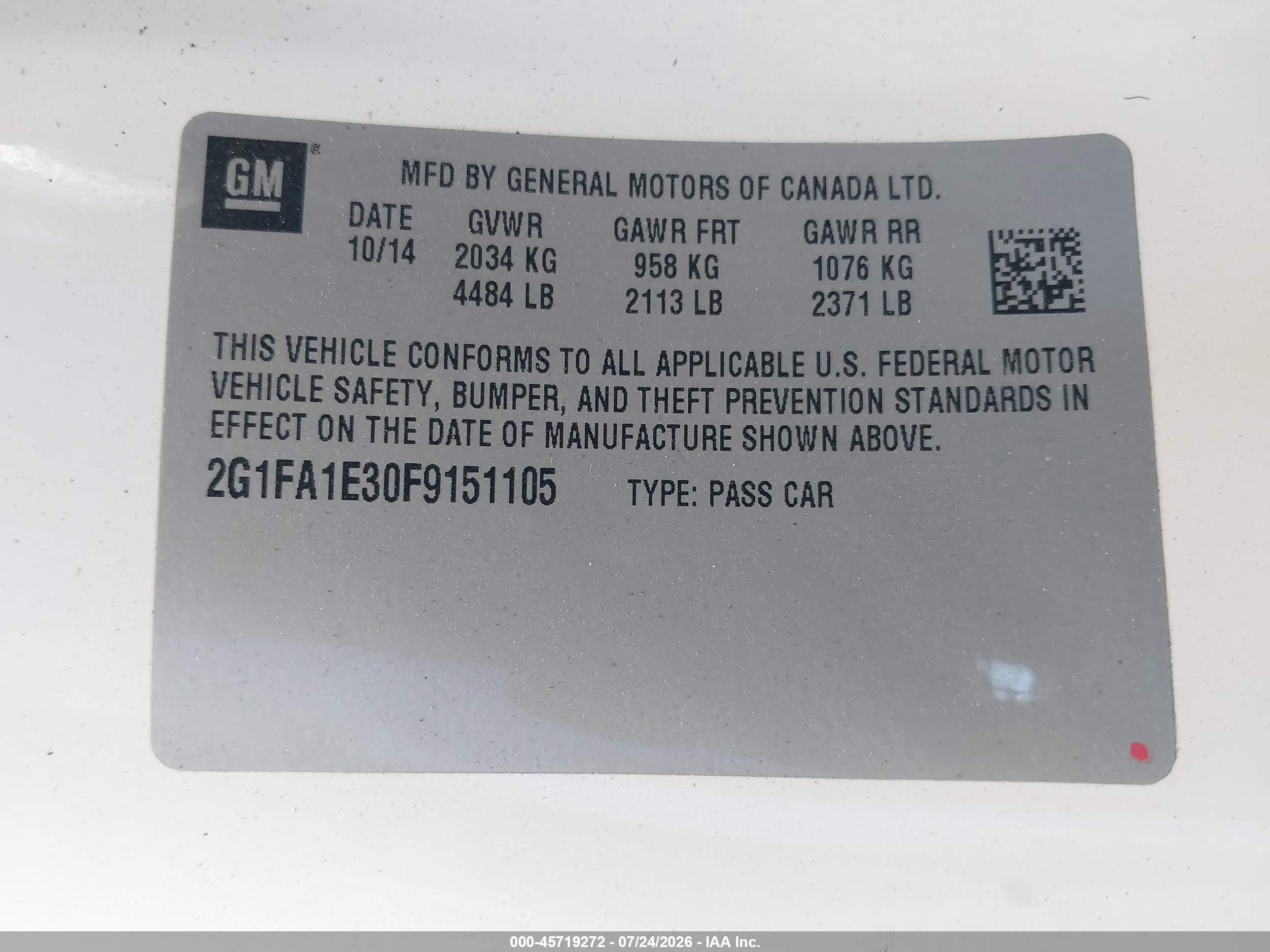 2015 Chevrolet Camaro 1ls Белый vin: 2G1FA1E30F9151105
