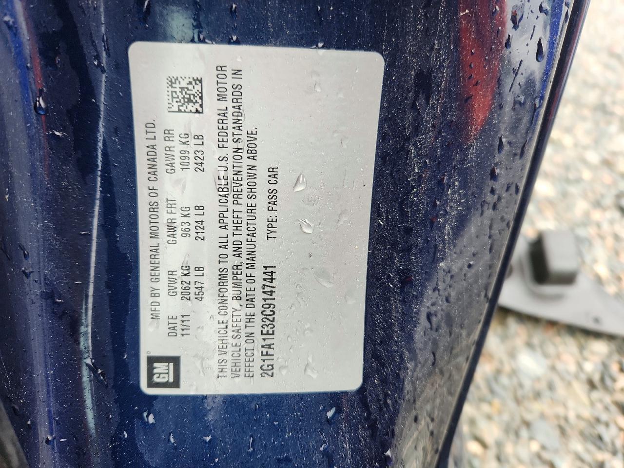 2012 Chevrolet Camaro Ls Blue vin: 2G1FA1E32C9147441