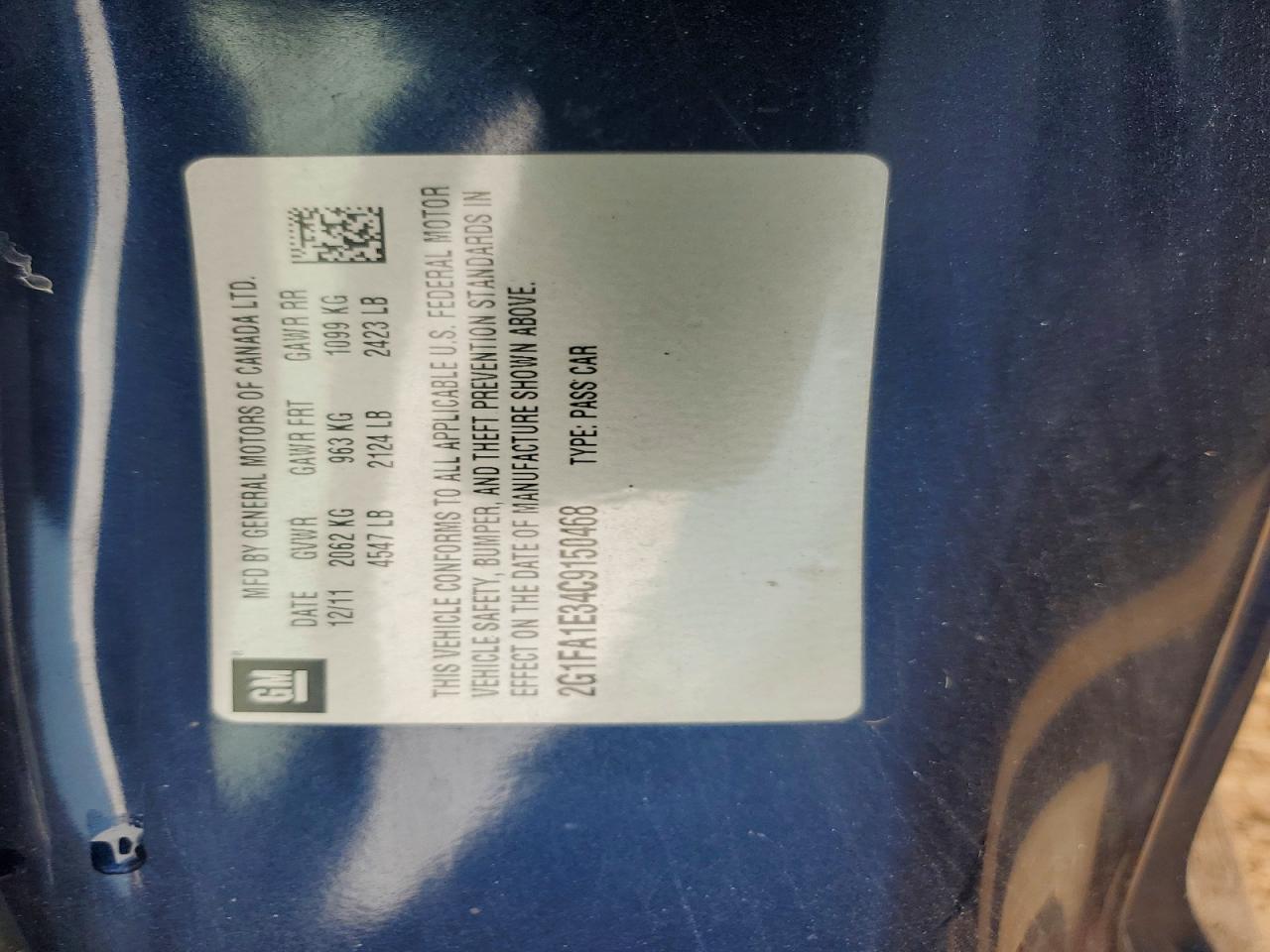2012 Chevrolet Camaro Ls Blue vin: 2G1FA1E34C9150468