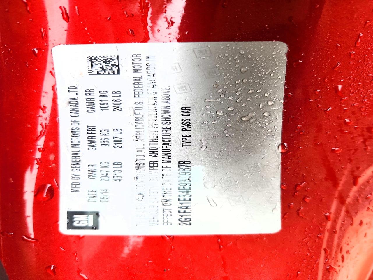 2014 Chevrolet Camaro Ls Red vin: 2G1FA1E34E9309878
