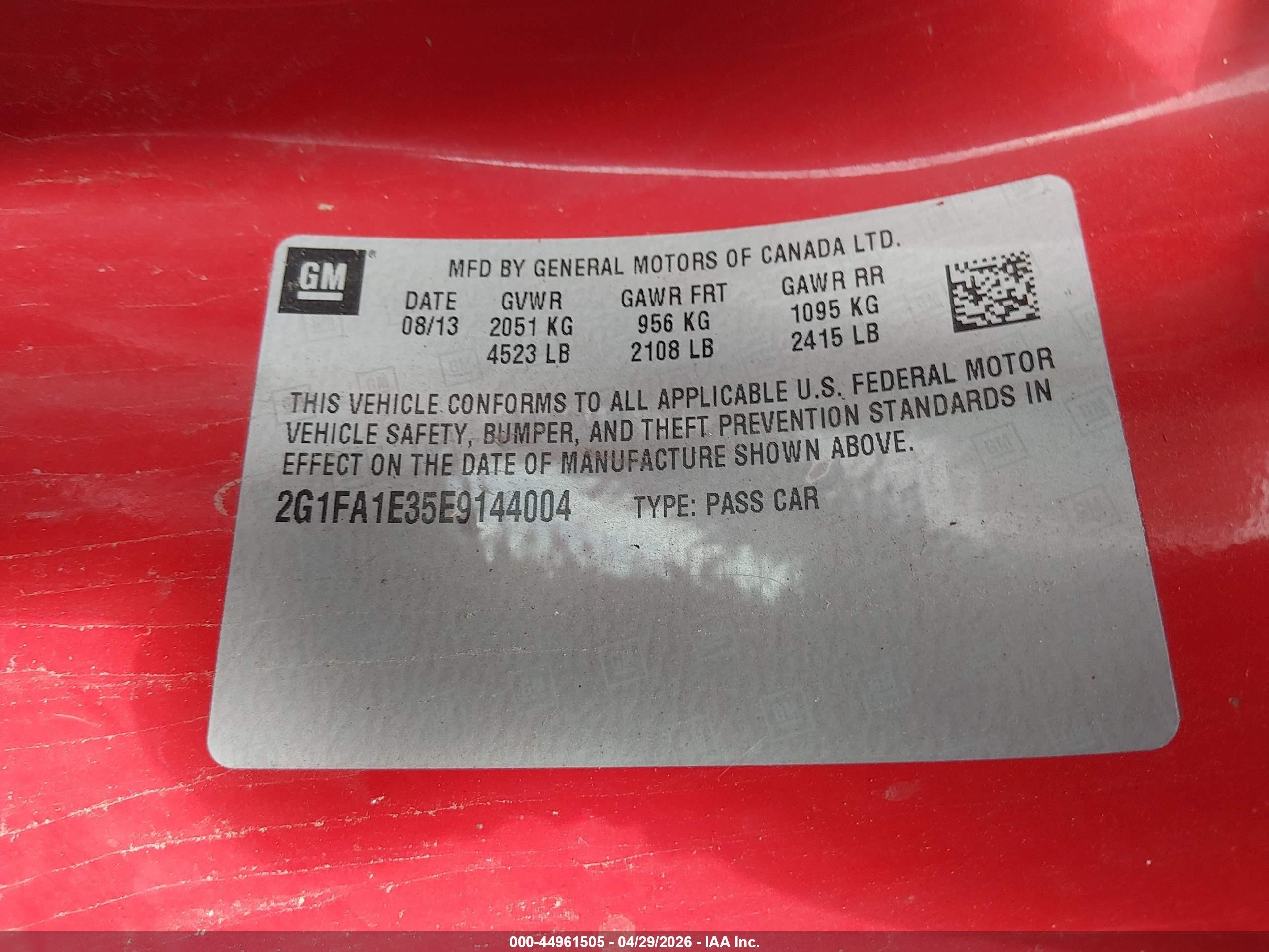 2014 Chevrolet Camaro 2ls Красный vin: 2G1FA1E35E9144004
