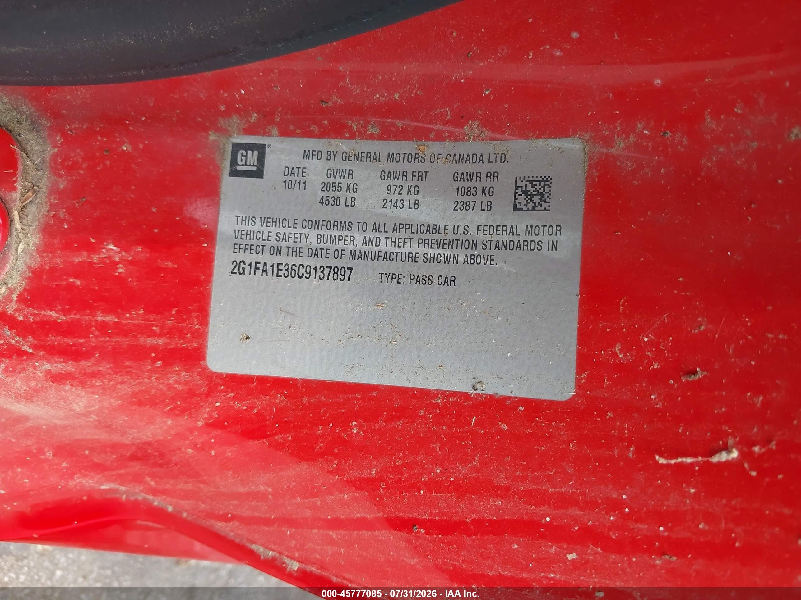 2012 Chevrolet Camaro 2ls Red vin: 2G1FA1E36C9137897