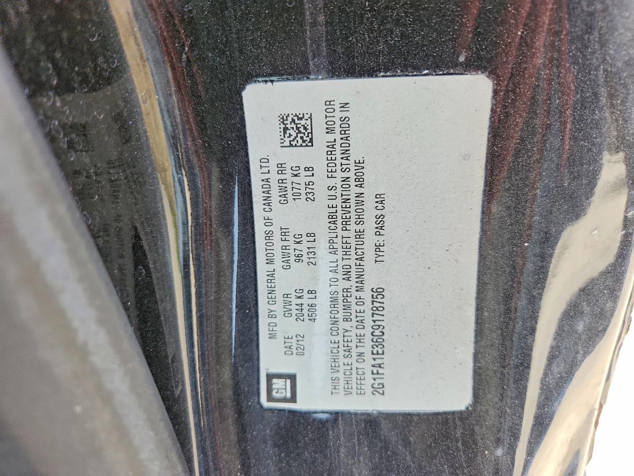 2012 Chevrolet Camaro Ls Black vin: 2G1FA1E36C9178756
