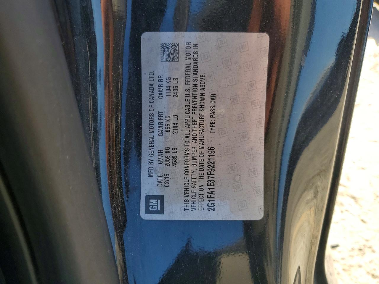 2015 Chevrolet Camaro Ls Black vin: 2G1FA1E37F9221196