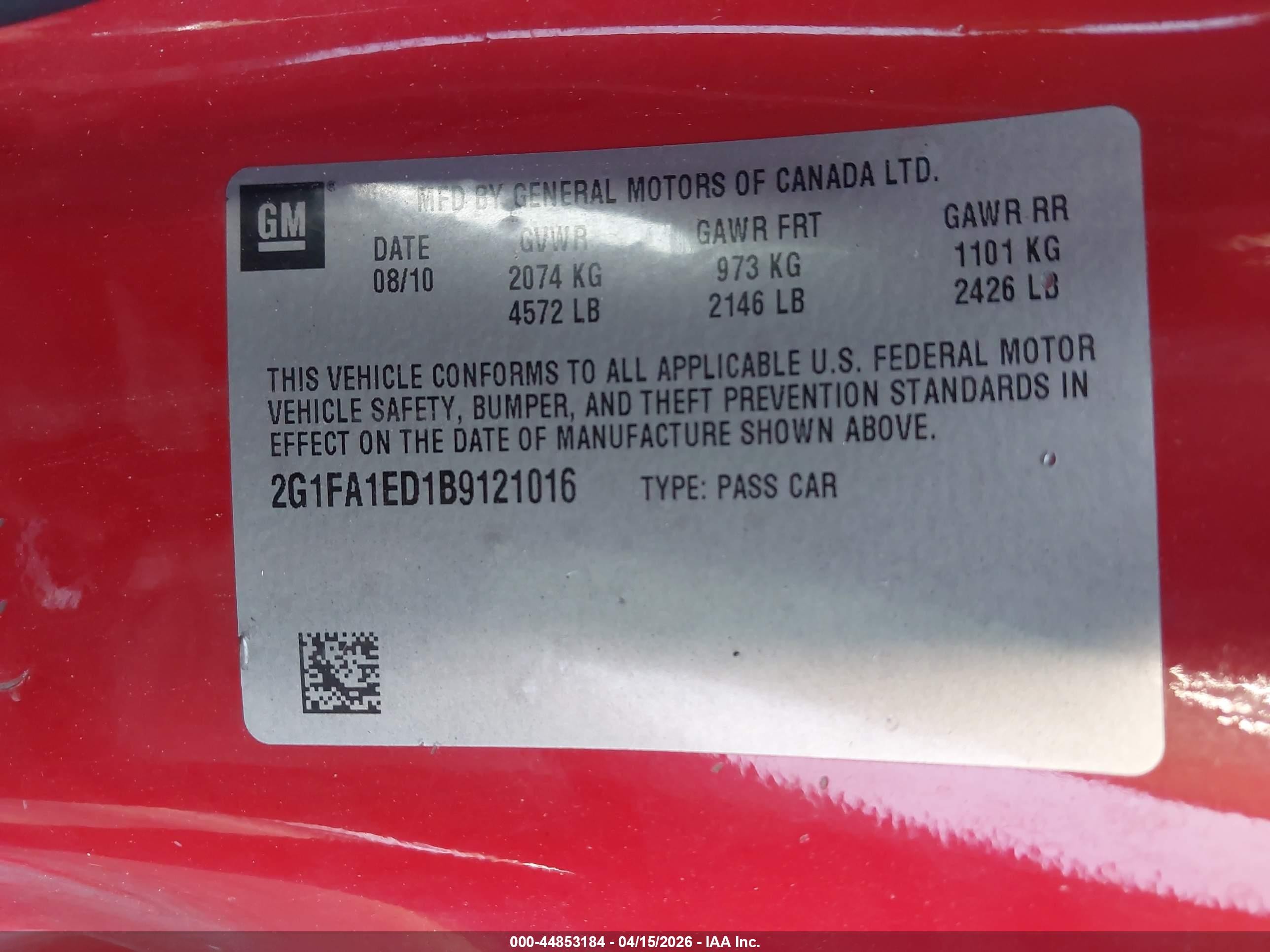2011 Chevrolet Camaro 2ls Red vin: 2G1FA1ED1B9121016