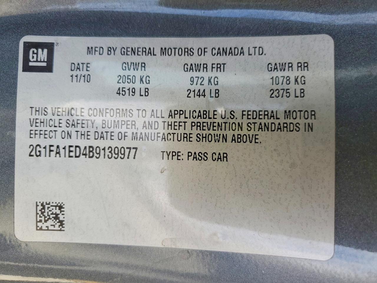 2011 Chevrolet Camaro Ls Gray vin: 2G1FA1ED4B9139977